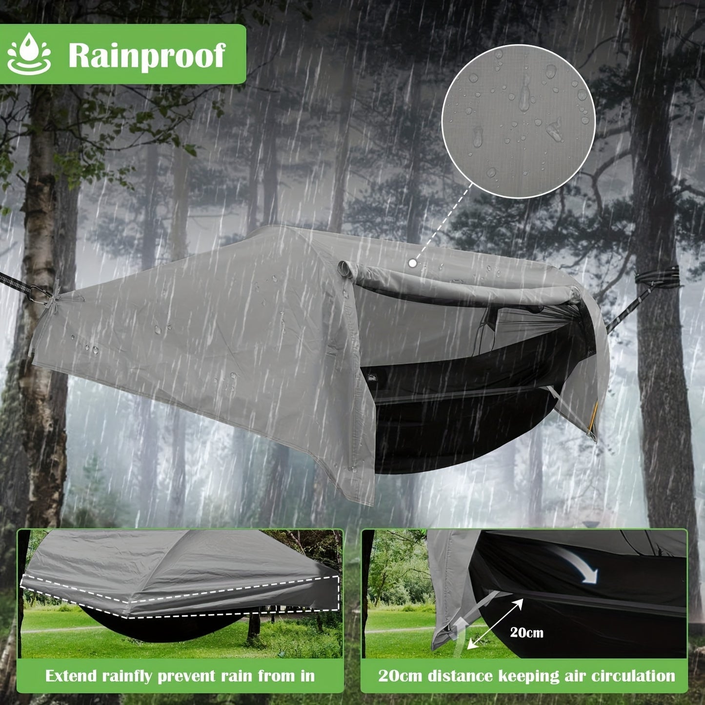3 in 1 Camping Hammock with Mosquito Net and Rain Cover
