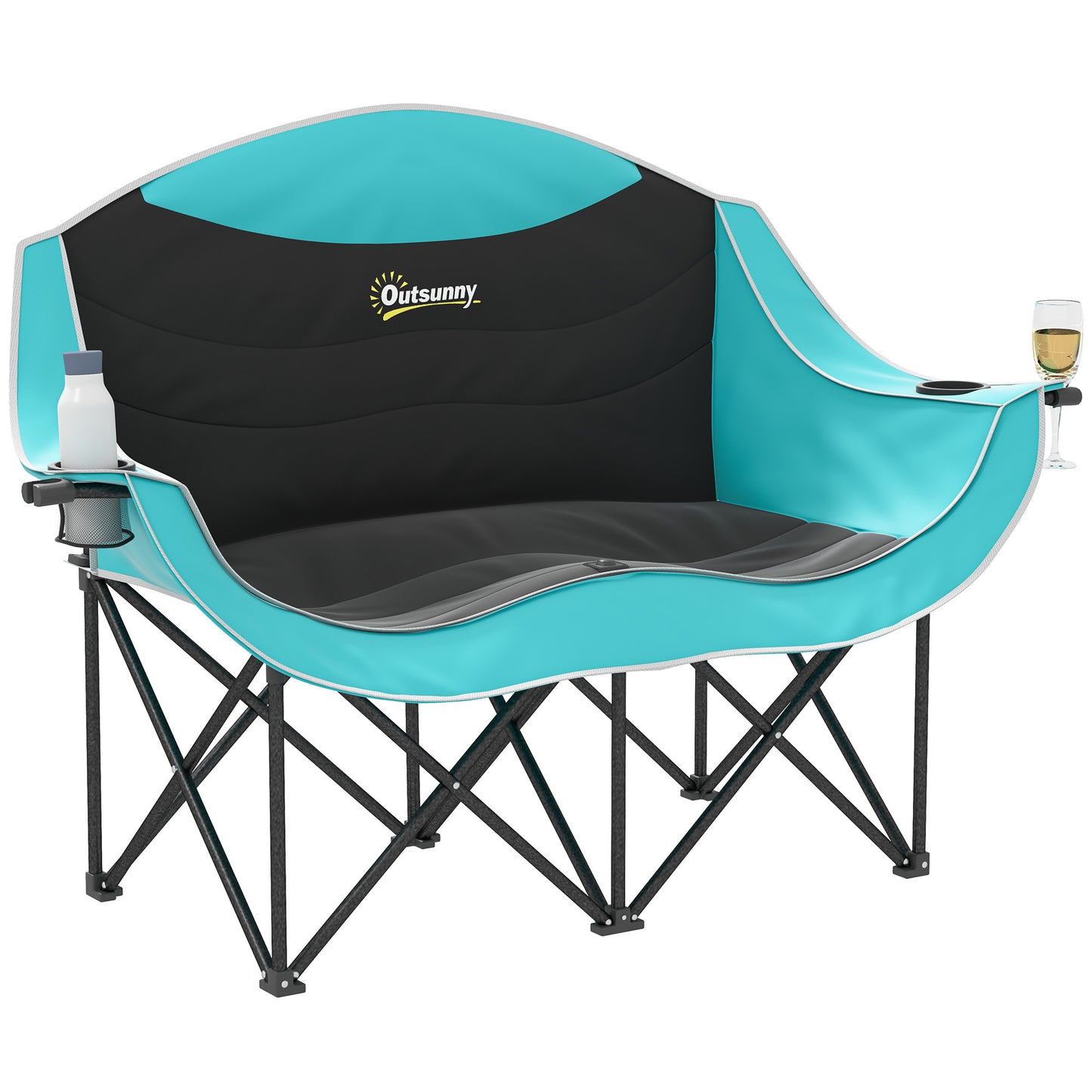 Double Padded Camping Chair for Two With Cup Holders