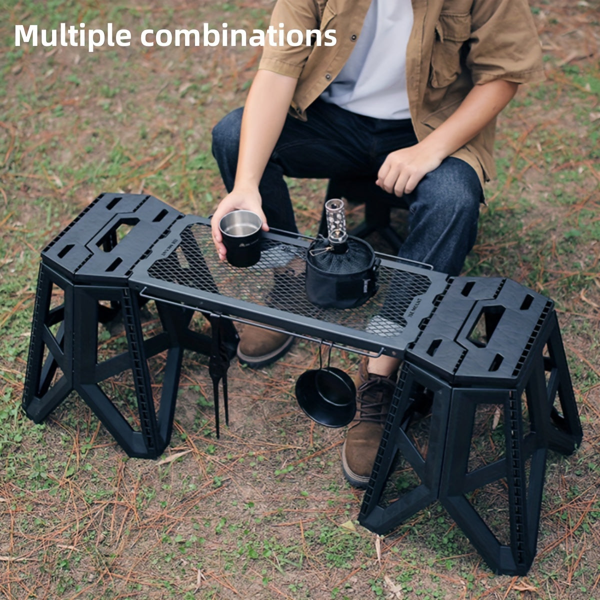 Folding Camping Table with Multi-Functional Storage and Hanging Features