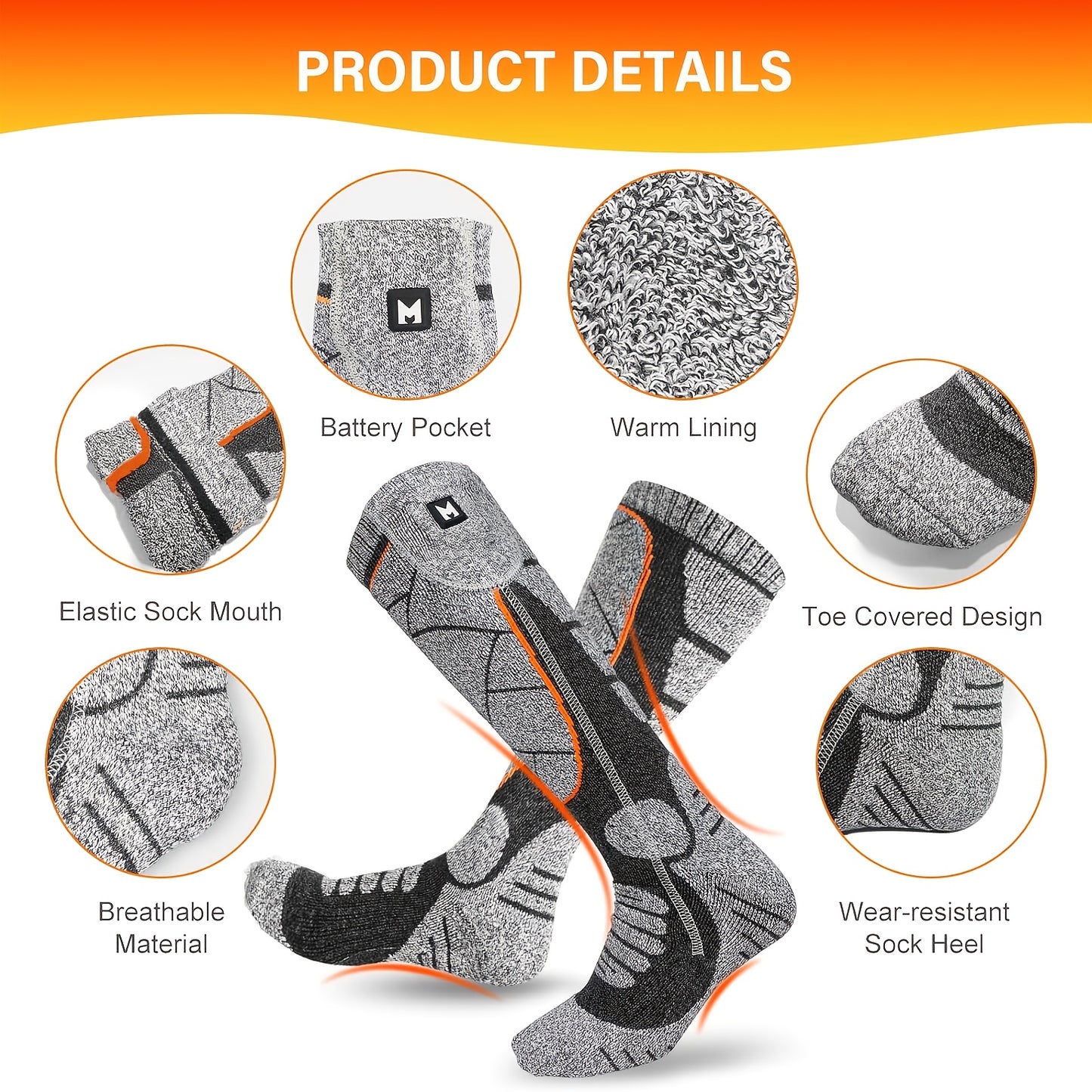 Rechargeable Heated Socks USB Powered With 3 Level Heat