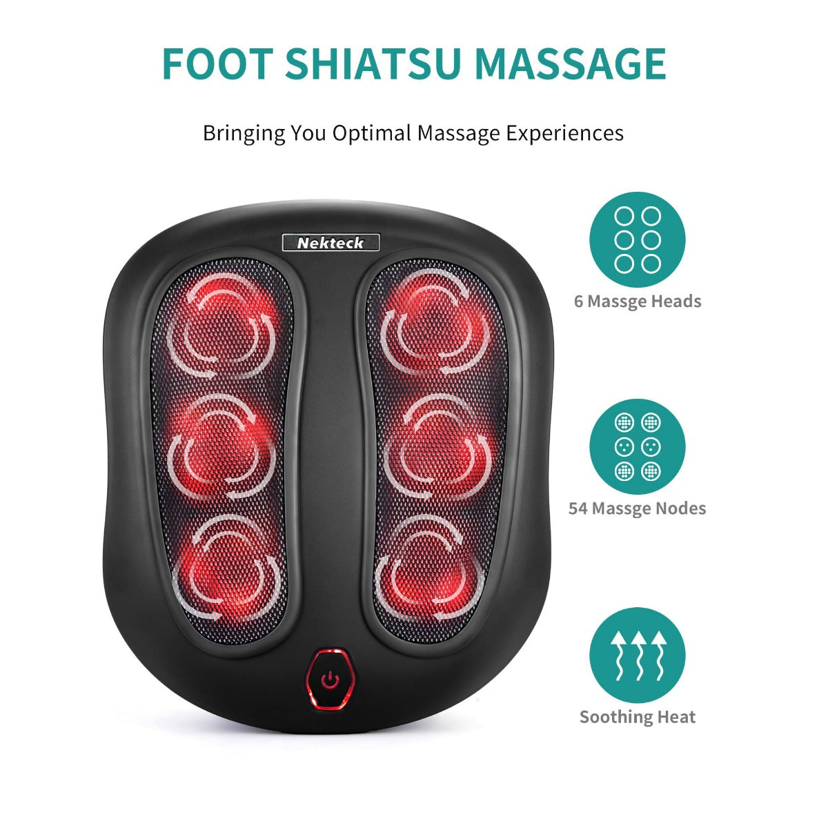 Nekteck Foot Massager with Heat, Shiatsu Heated Kneading Foot Massager Machine, Gift for Her & Him, Built-in Heat Function and Power Cord (Black)
