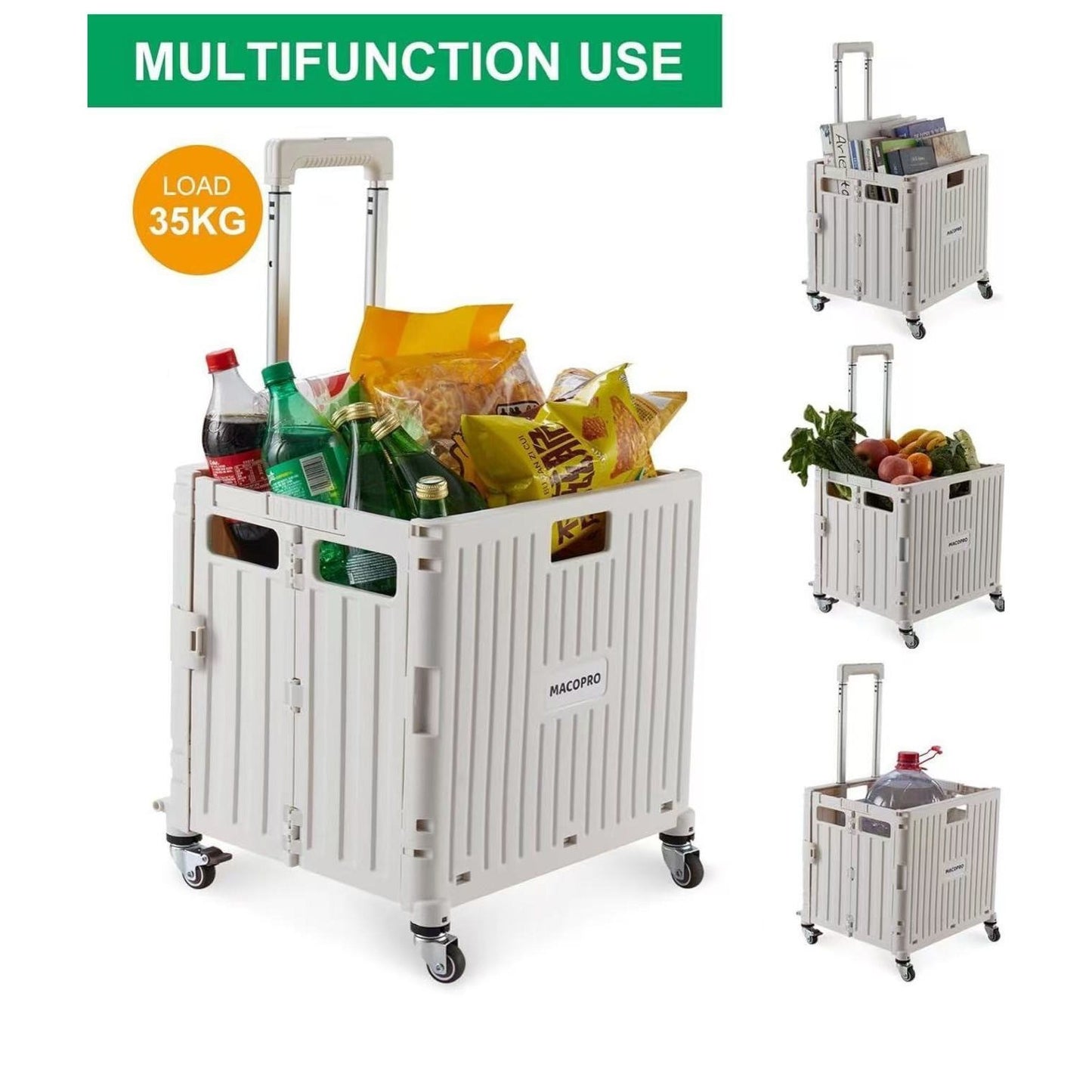 Foldable Rolling Cart With Telescopic Handle And Wheels