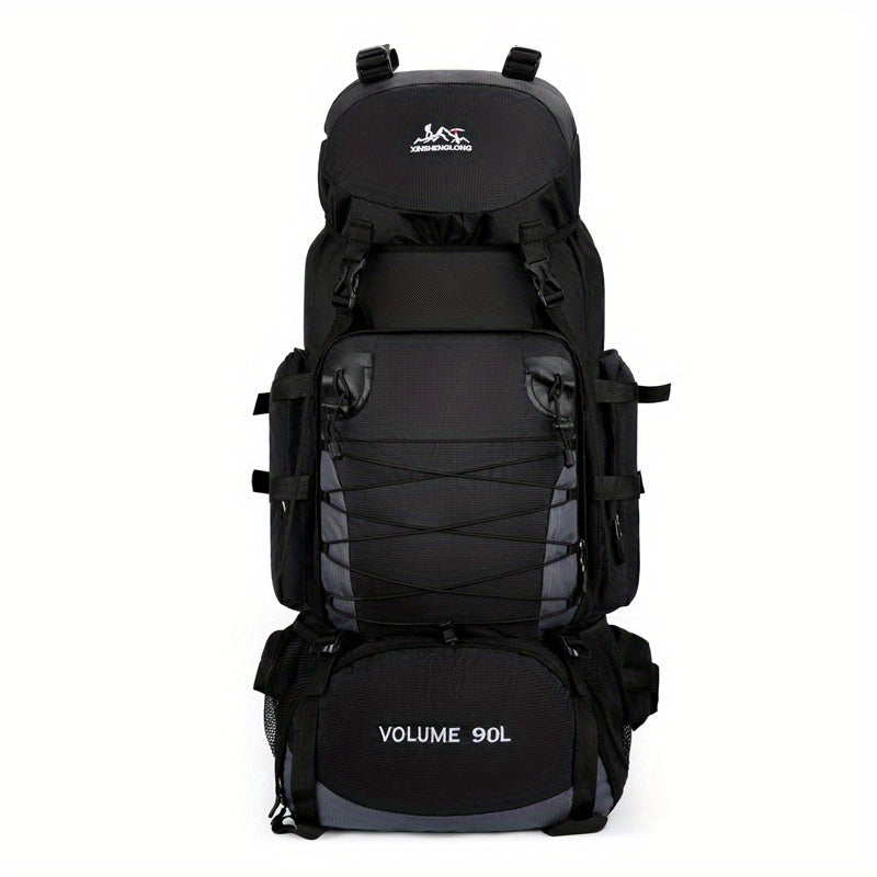 90L Travel Backpack Durable Polyester Plaid Pattern Pockets