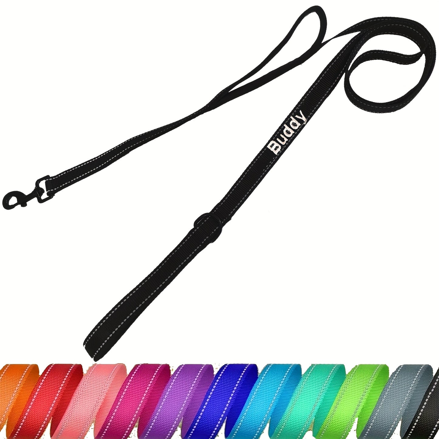 Personalized Reflective Embroidery Double Handle Dog Leash