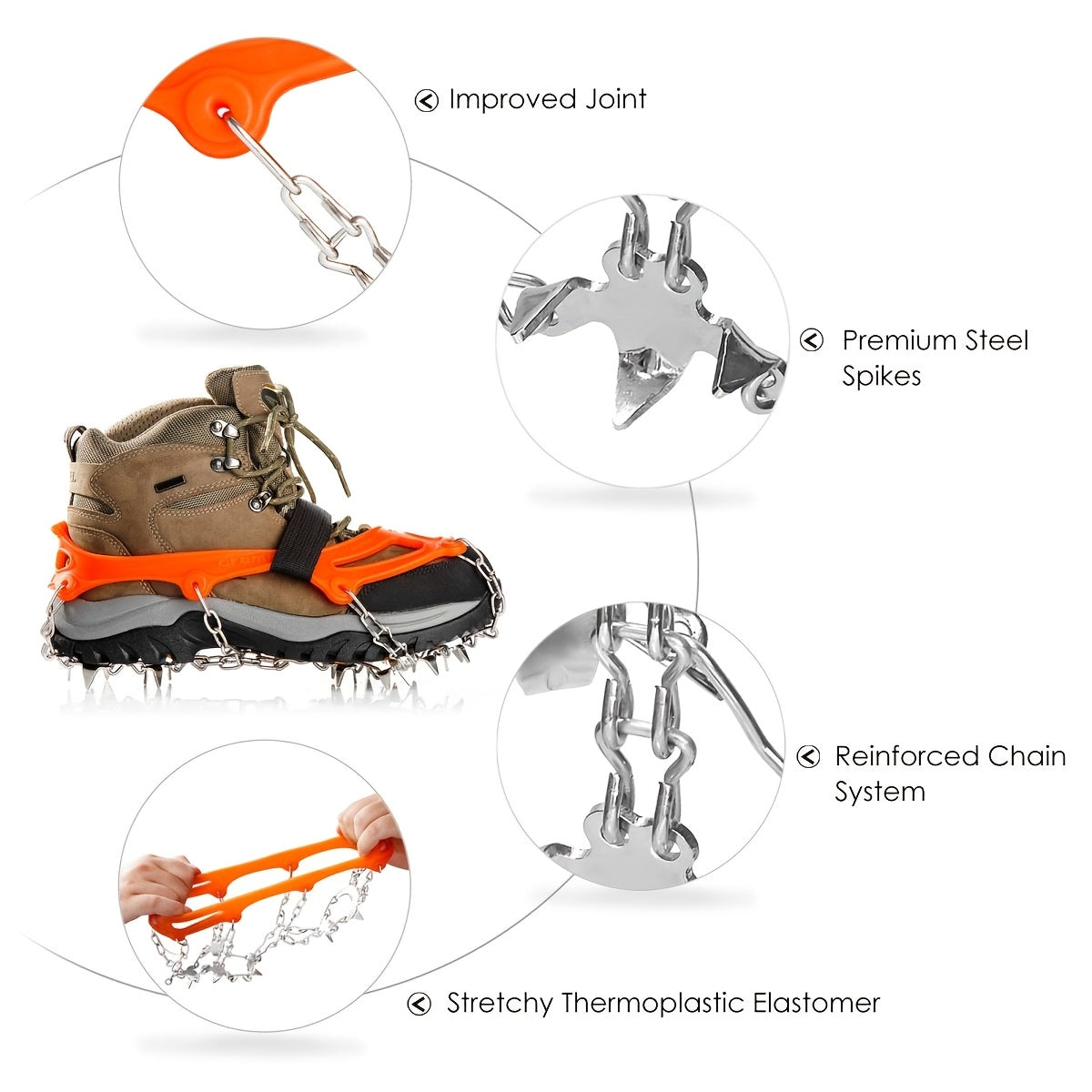 Ground Grip Crampons With Stainless Steel Spikes For Boots