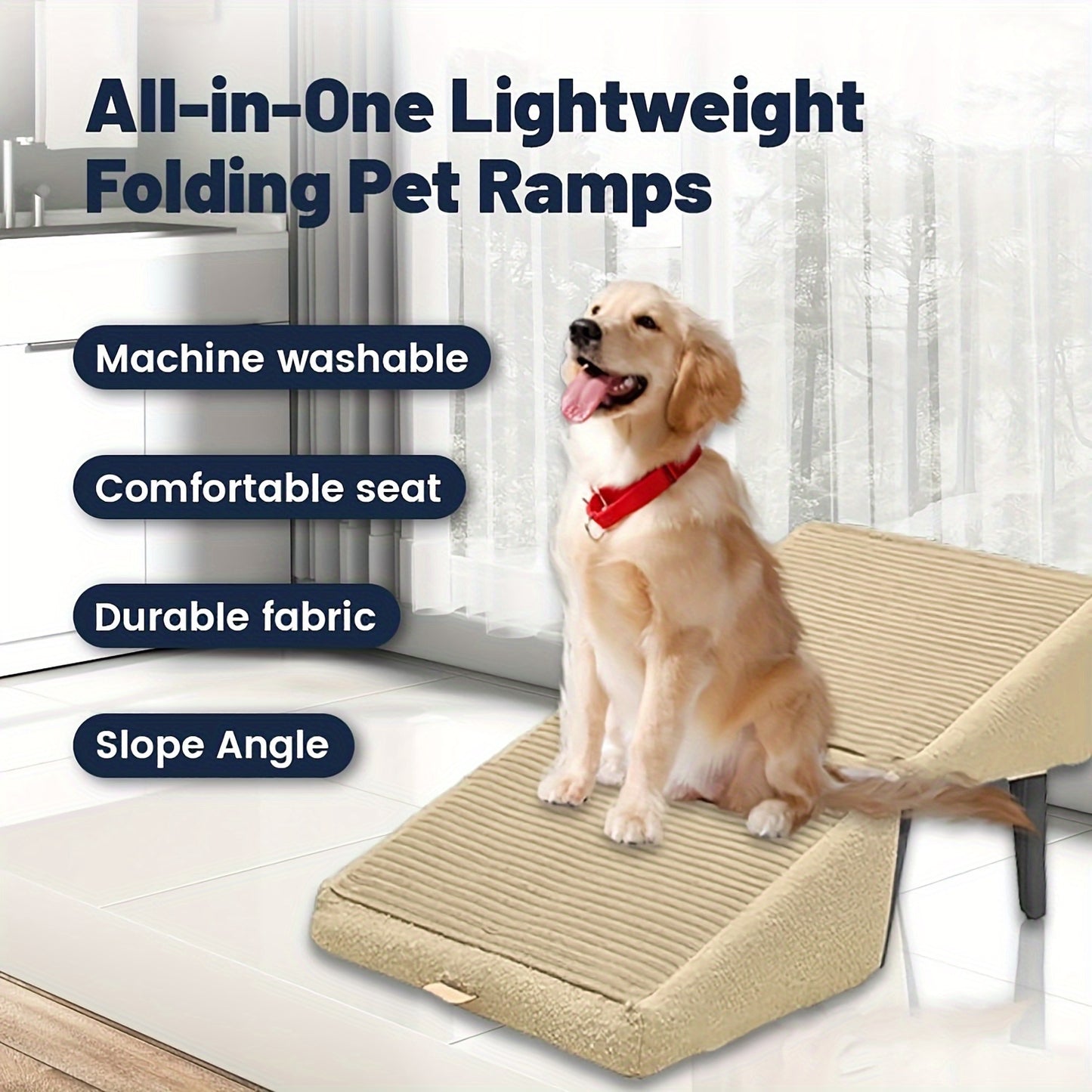 Foldable Pet Ramp And Stairs With Cushioned Surface