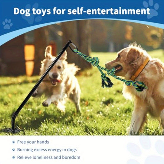 Adjustable Spring Pole Tug Toy With Ground Stake For Dogs