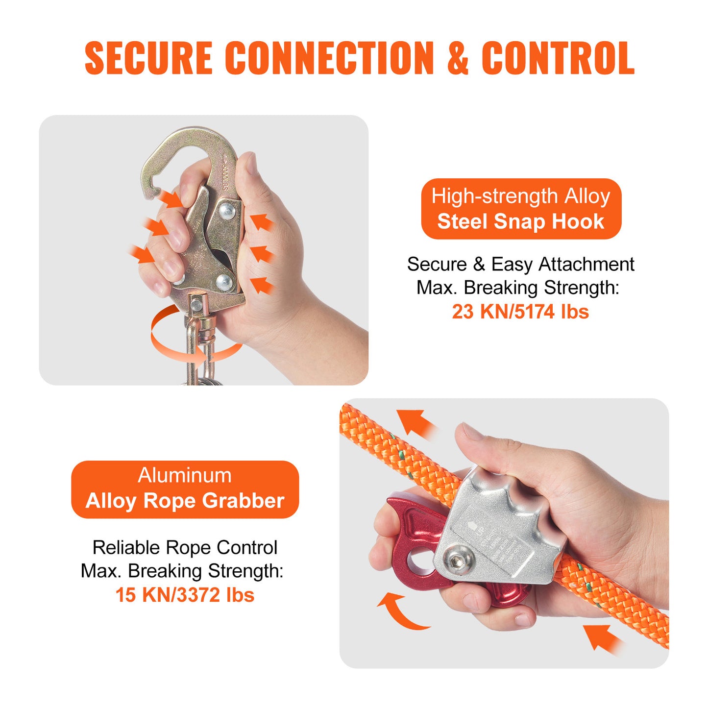 Steel Core Arborist Flipline With Snap Hook And Carabiner