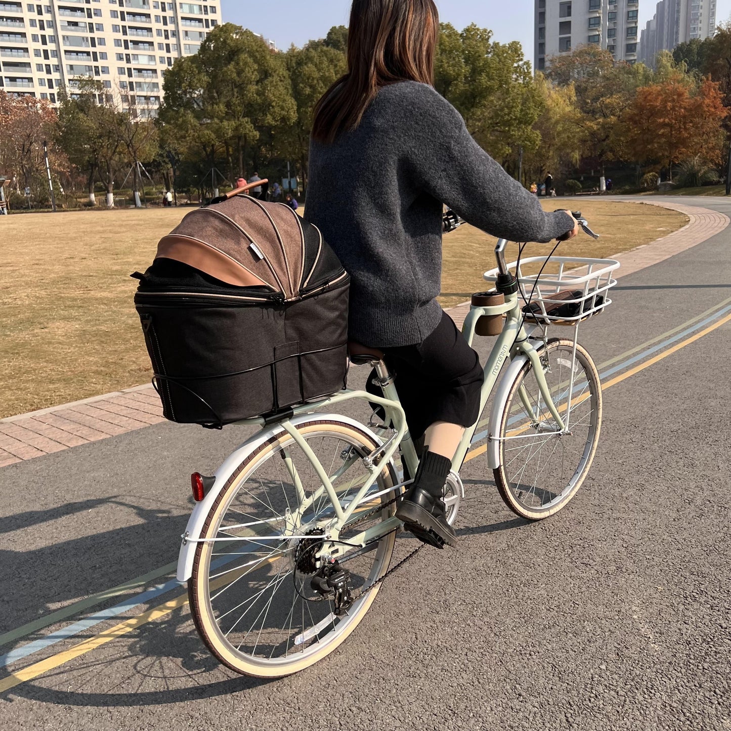 Dog Bicycle Carrier Basket With Expandable Mesh And Harness