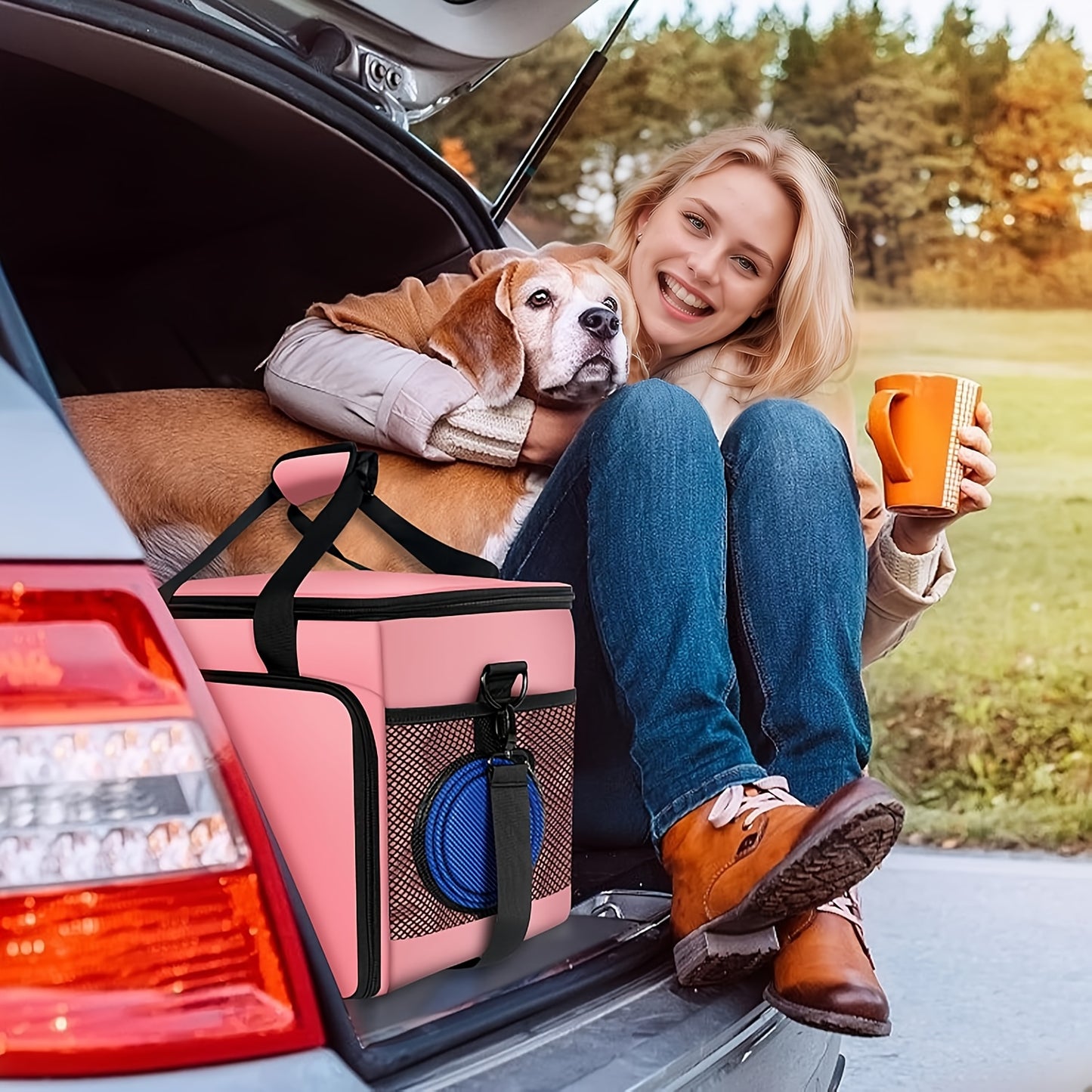 Six Piece Dog Travel Bag Set With Bowls And Containers