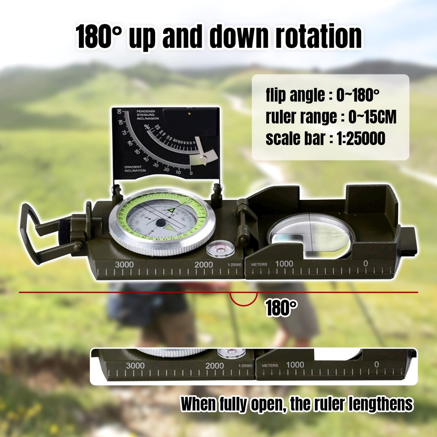 Luminous Dial Waterproof Military Compass Antifog For Hiking