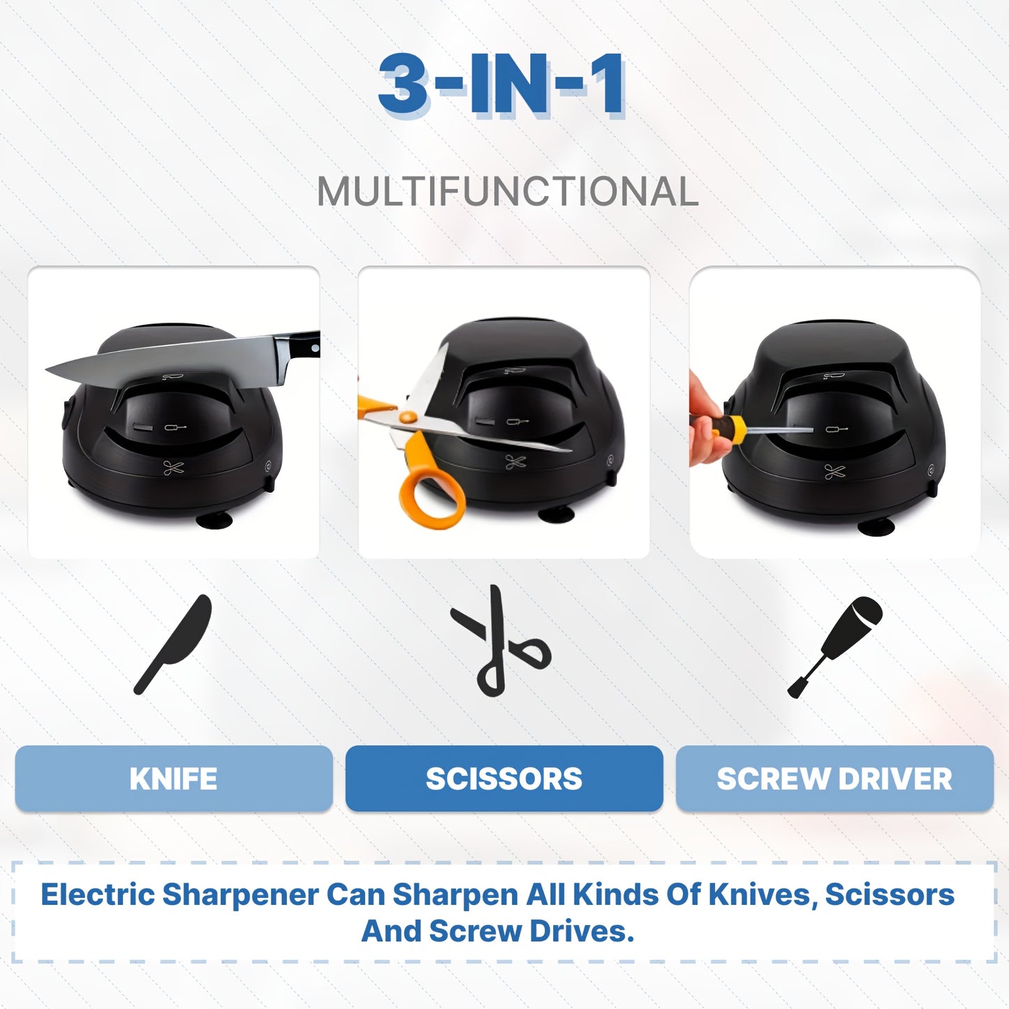 Electric Knife Sharpener 4 Slot Professional System ABS Plug