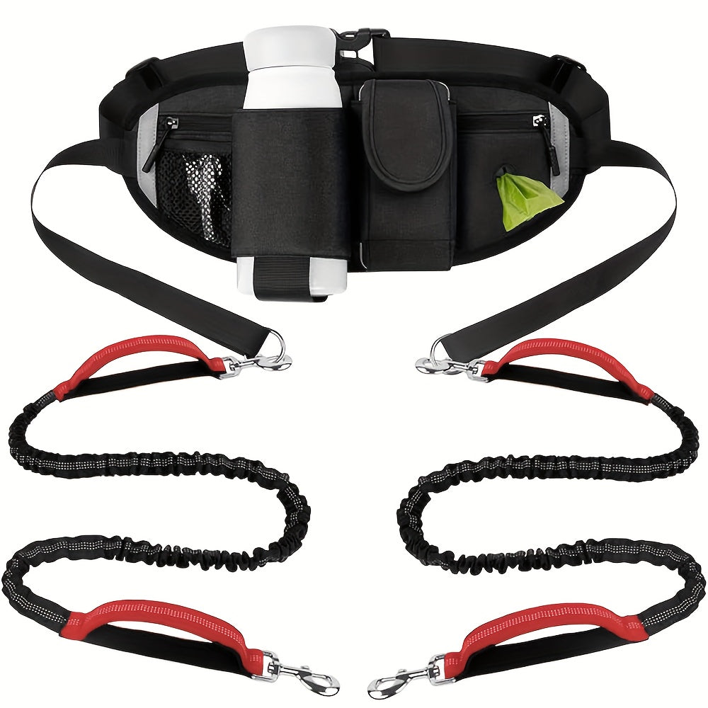 Reflective Dual Dog Leash with Retractable Waist Bag Design
