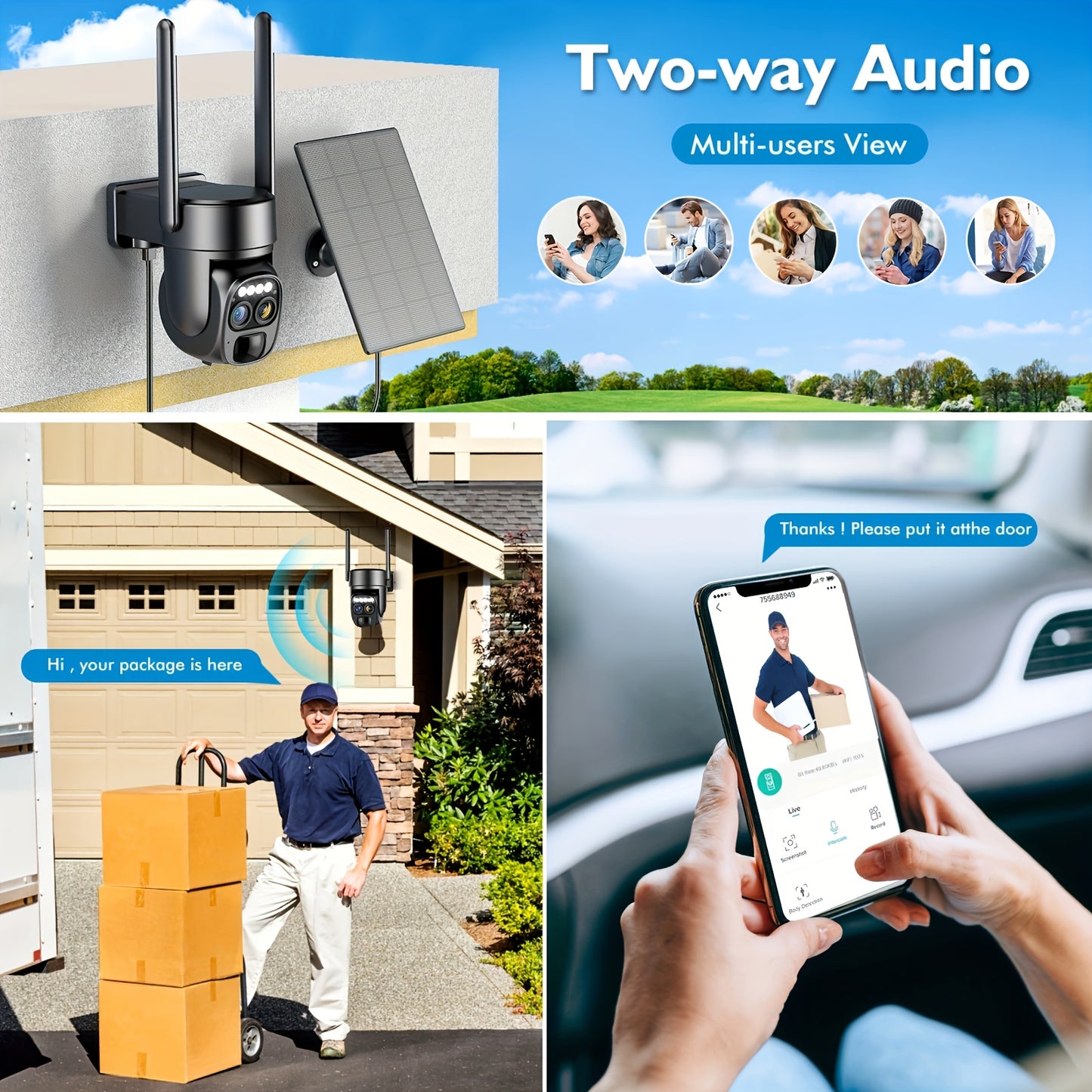 Hawkray 360 Degree Solar Powered WiFi Security Camera System