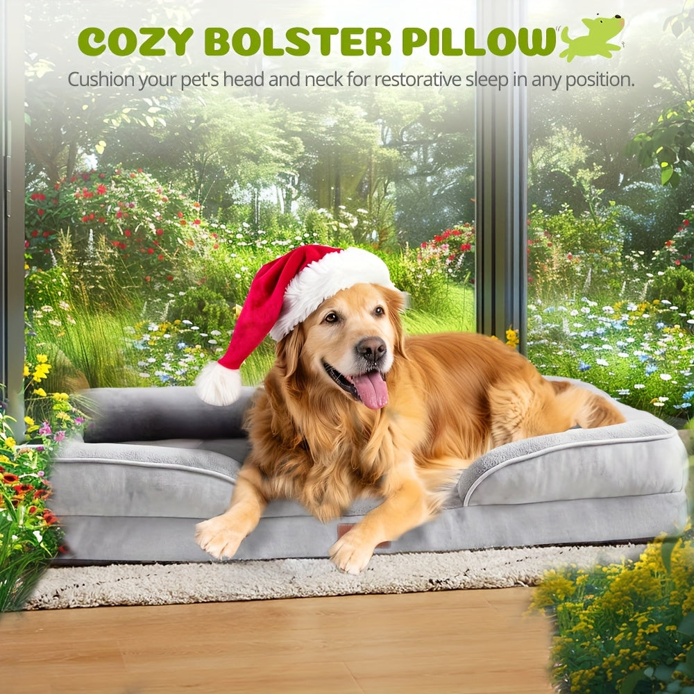 Chew Proof Memory Foam Dog Bed With Anxiety Relief Bolster