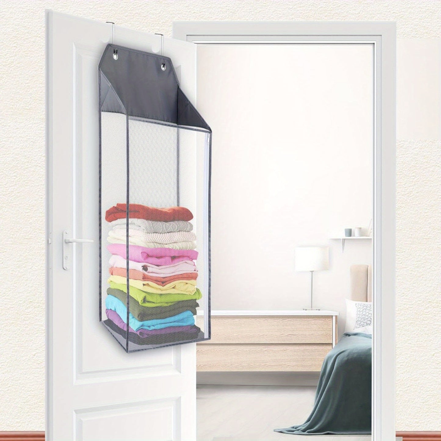 Foldable Wall Hanging Laundry Basket With Zipper For Door