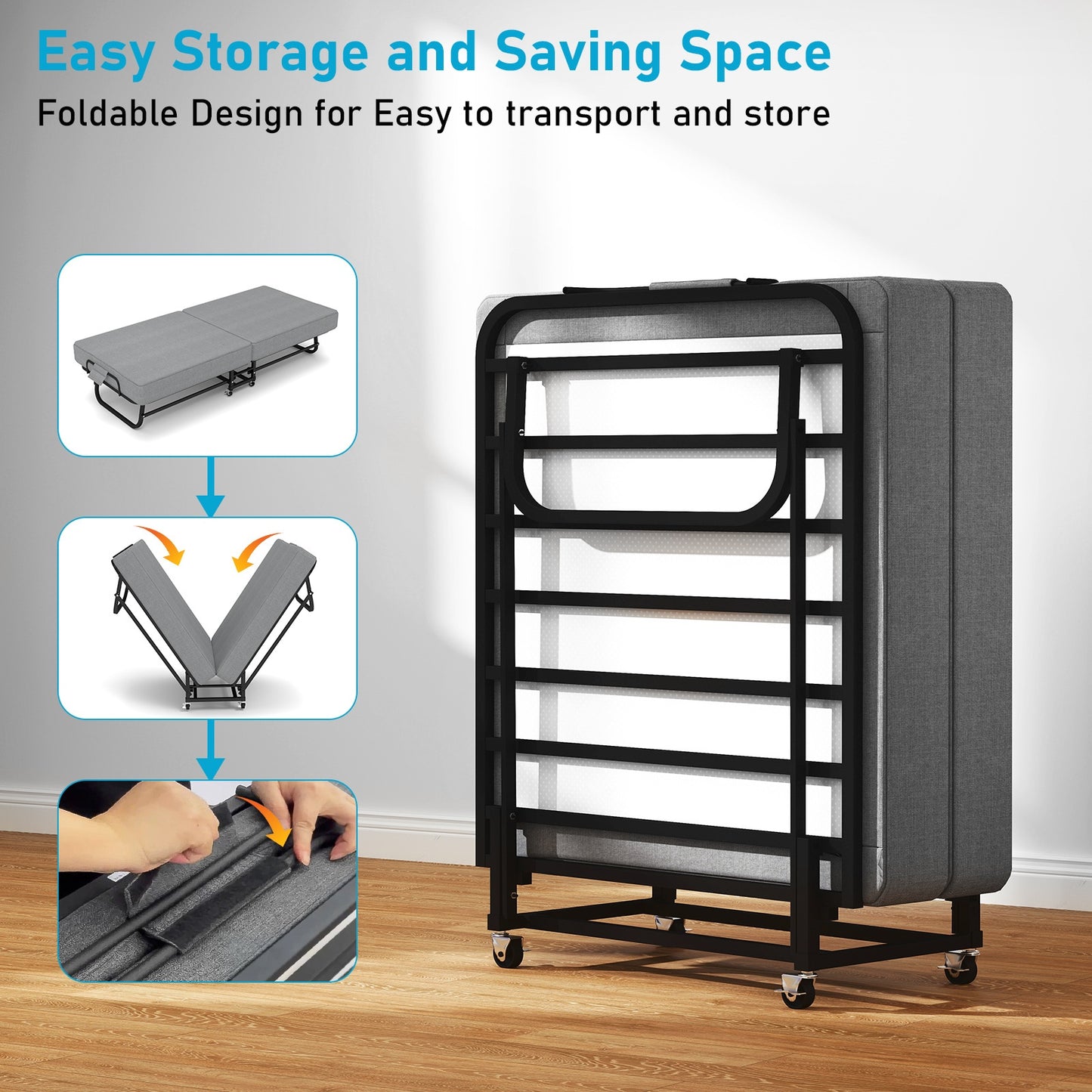 Portable Folding Bed With Memory Foam Mattress For Guests
