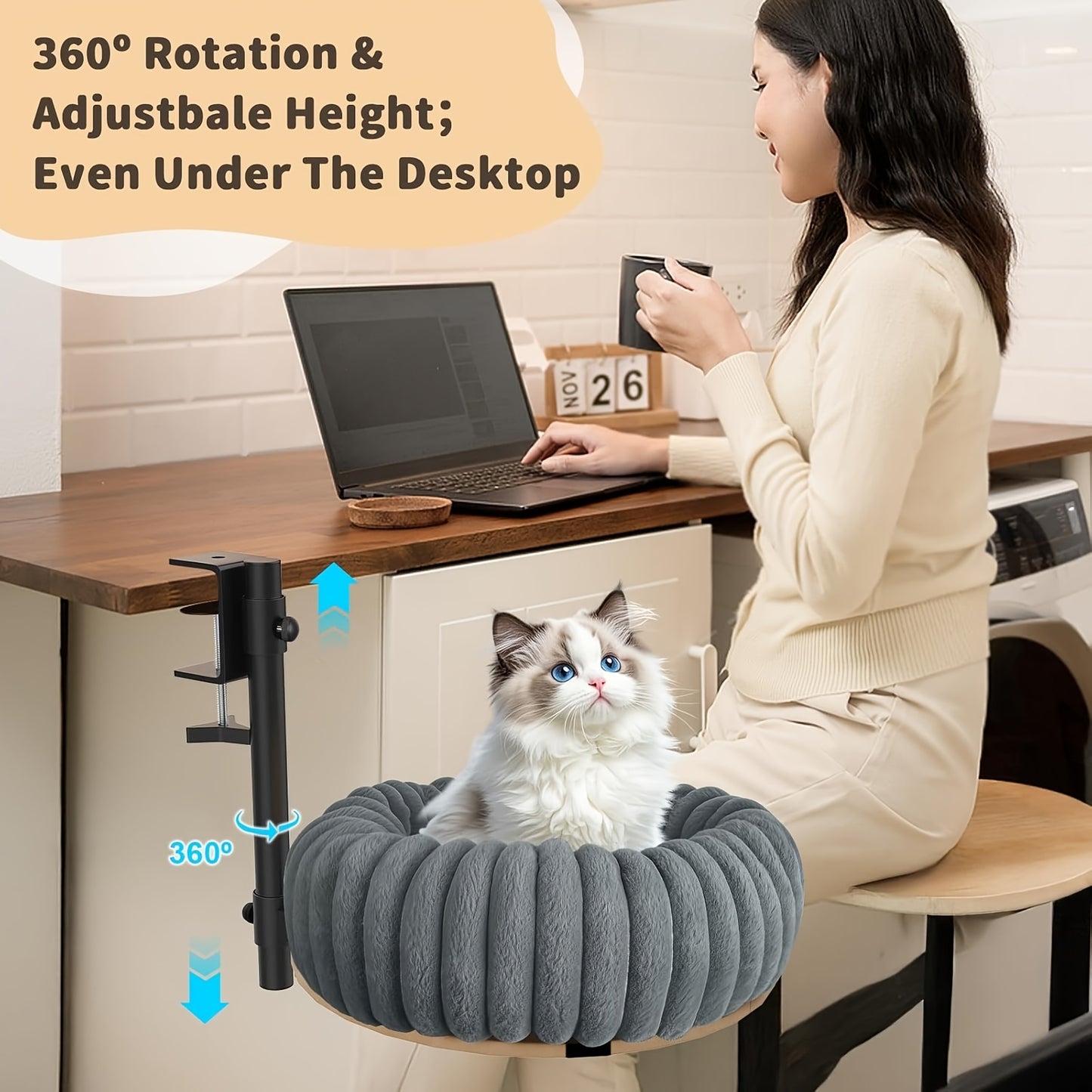 360 Degree Rotating Cat Desk Bed With Removable Cover