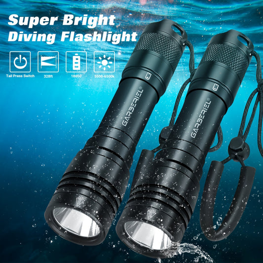 Super Bright Scuba Diving Flashlight 5000 Lumens Rechargeable 2 Pack