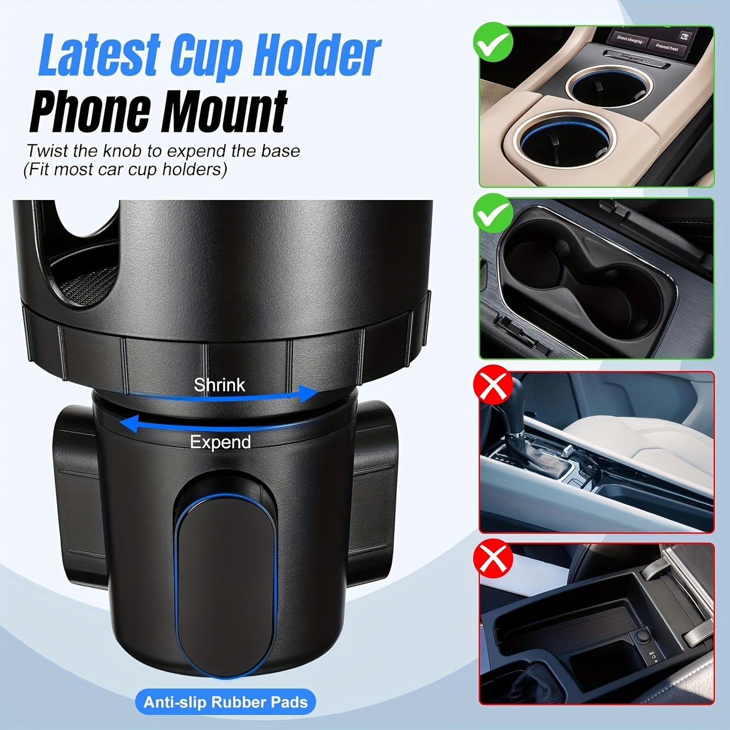 YWOR Waterproof 2-in-1 Car Cup Phone Mount with Adjustable Base