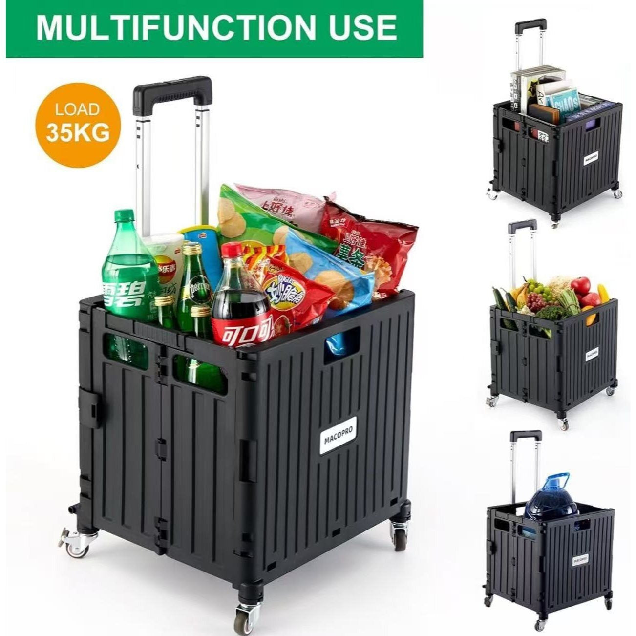 Foldable Rolling Cart With Telescopic Handle And Wheels