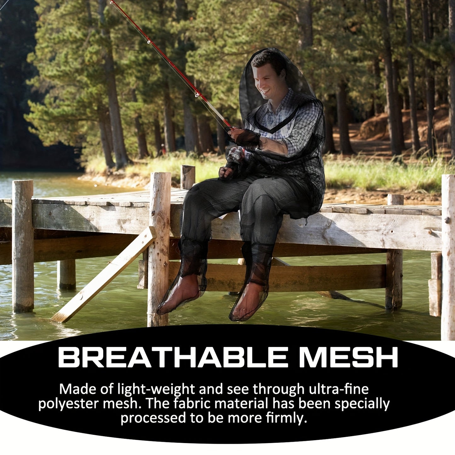 Men Mosquito Net Suit Set Jacket Pants Mittens Socks Floral Bird Design Outdoor