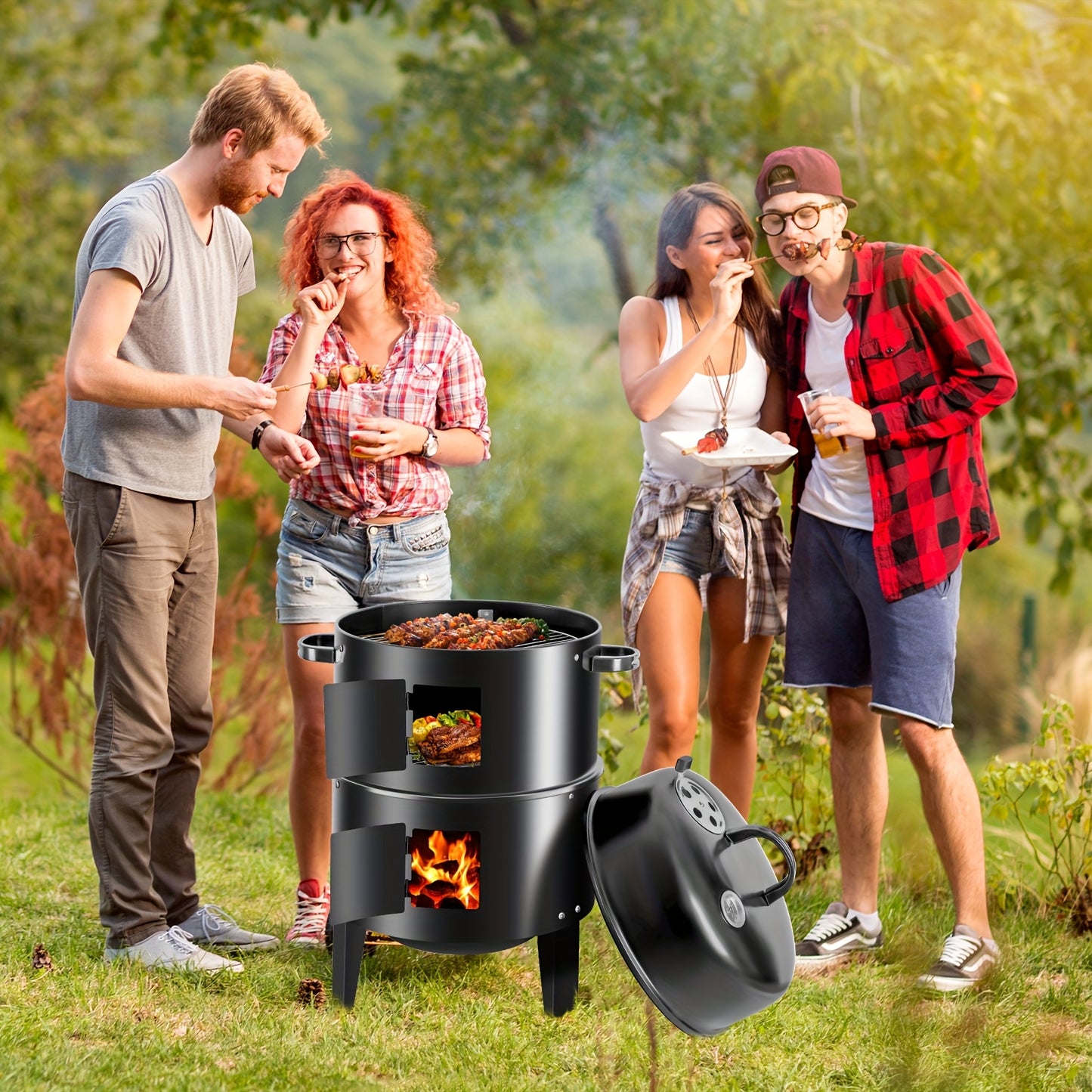 Charcoal Smoker Grill With Temperature Control And Griddle
