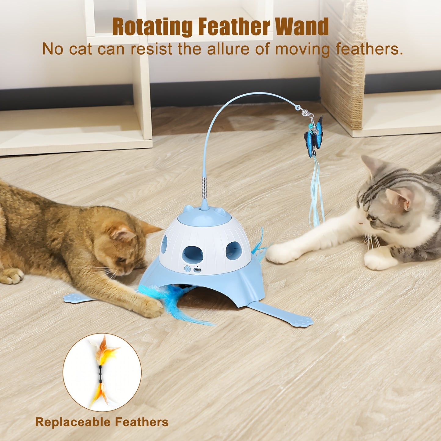 Indoor Interactive Cat Toy 3 In 1 Rotating Wand Feather