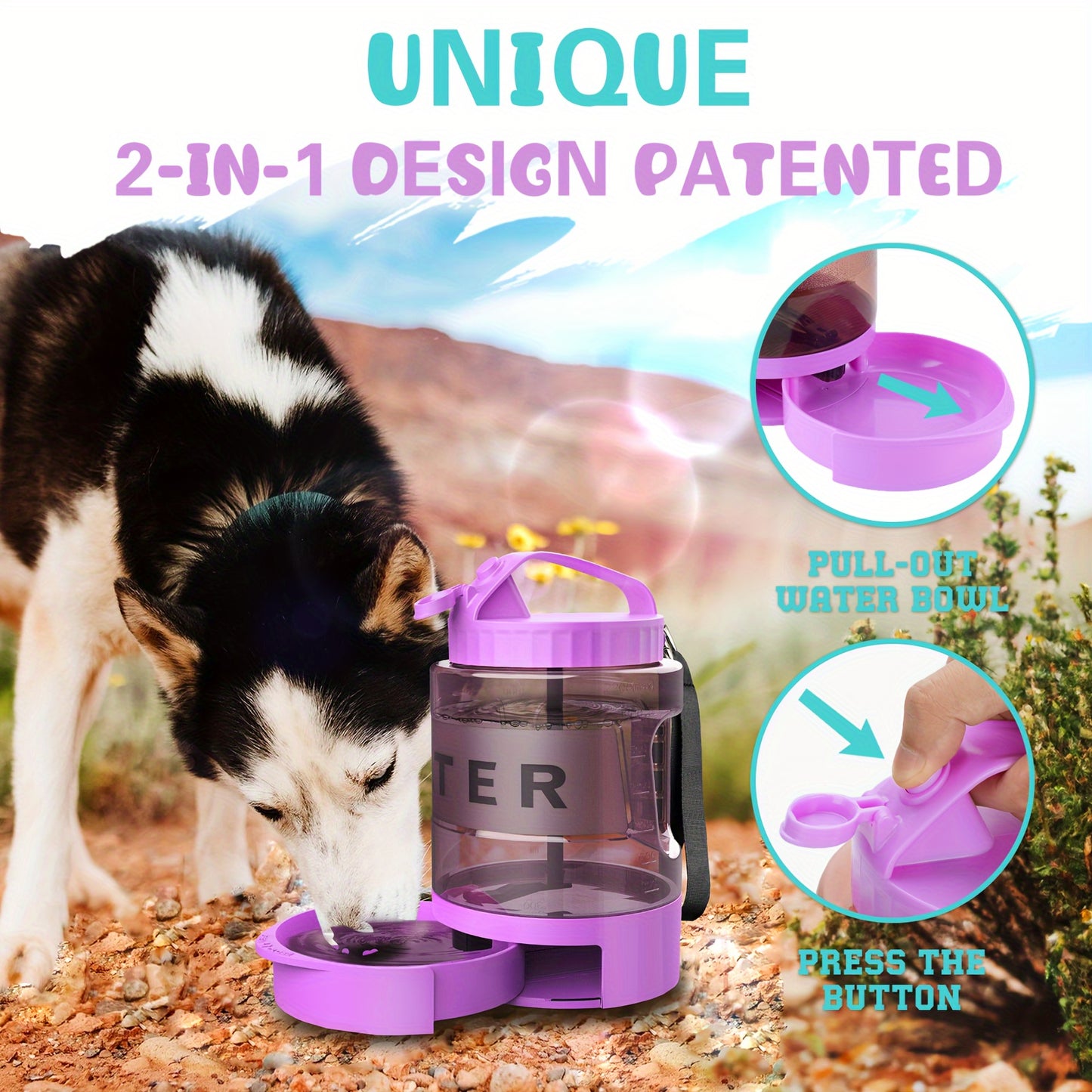 LESOTC Dog Water Bottle With Pull Out Bowl Hydration