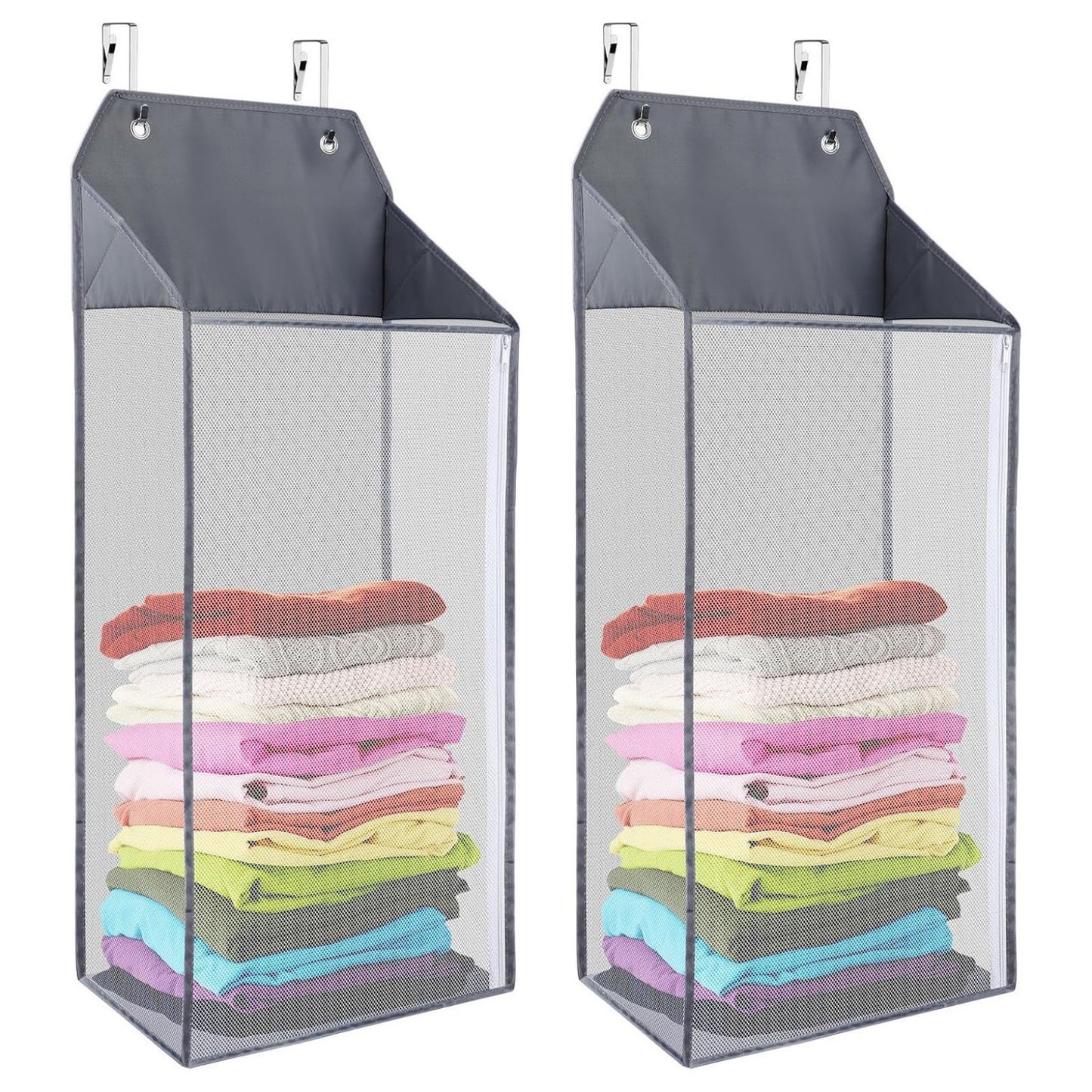 Foldable Wall Hanging Laundry Basket With Zipper For Door