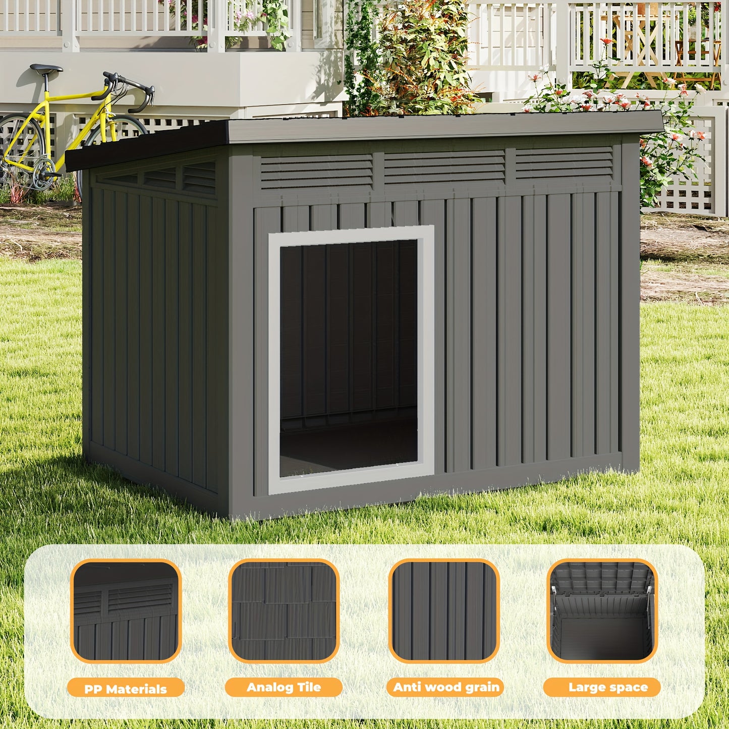 Heavy Duty Outdoor Dog Shelter With Slanted Roof Ventilated