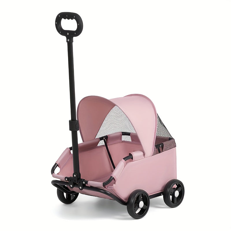 Foldable Pet Stroller With Storage Pockets And Safety Straps