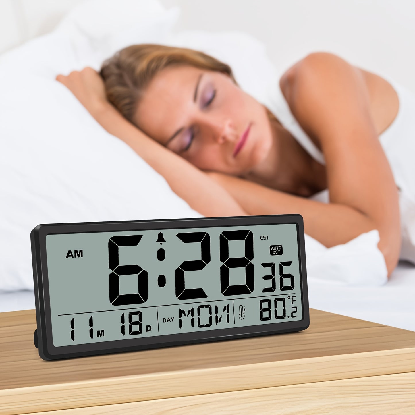 Large Display Digital Wall Clock with Temperature and Date