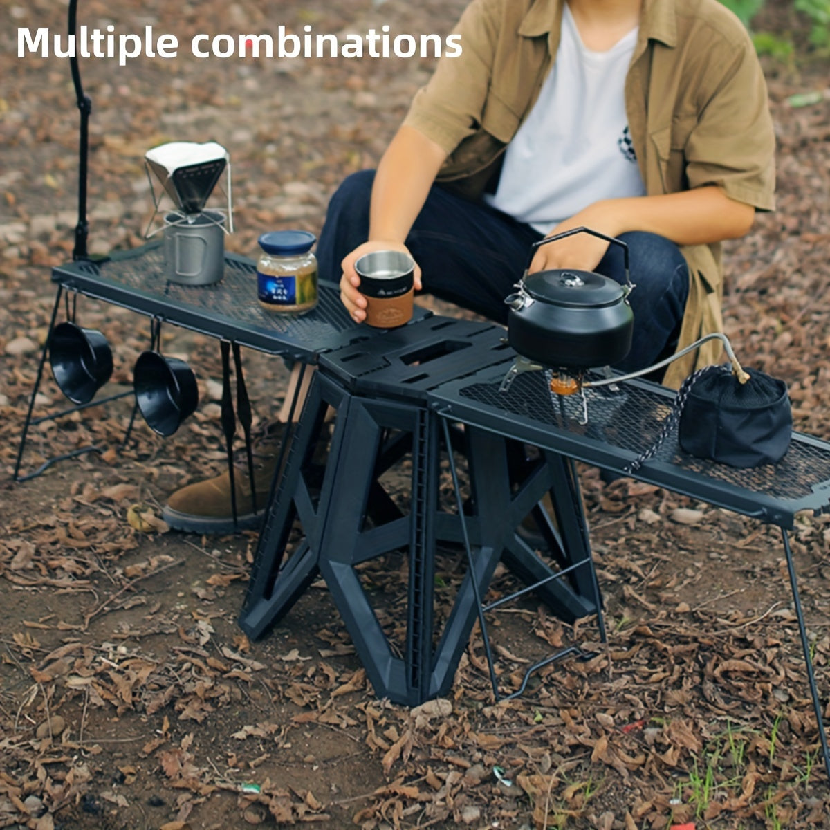 Folding Camping Table with Multi-Functional Storage and Hanging Features