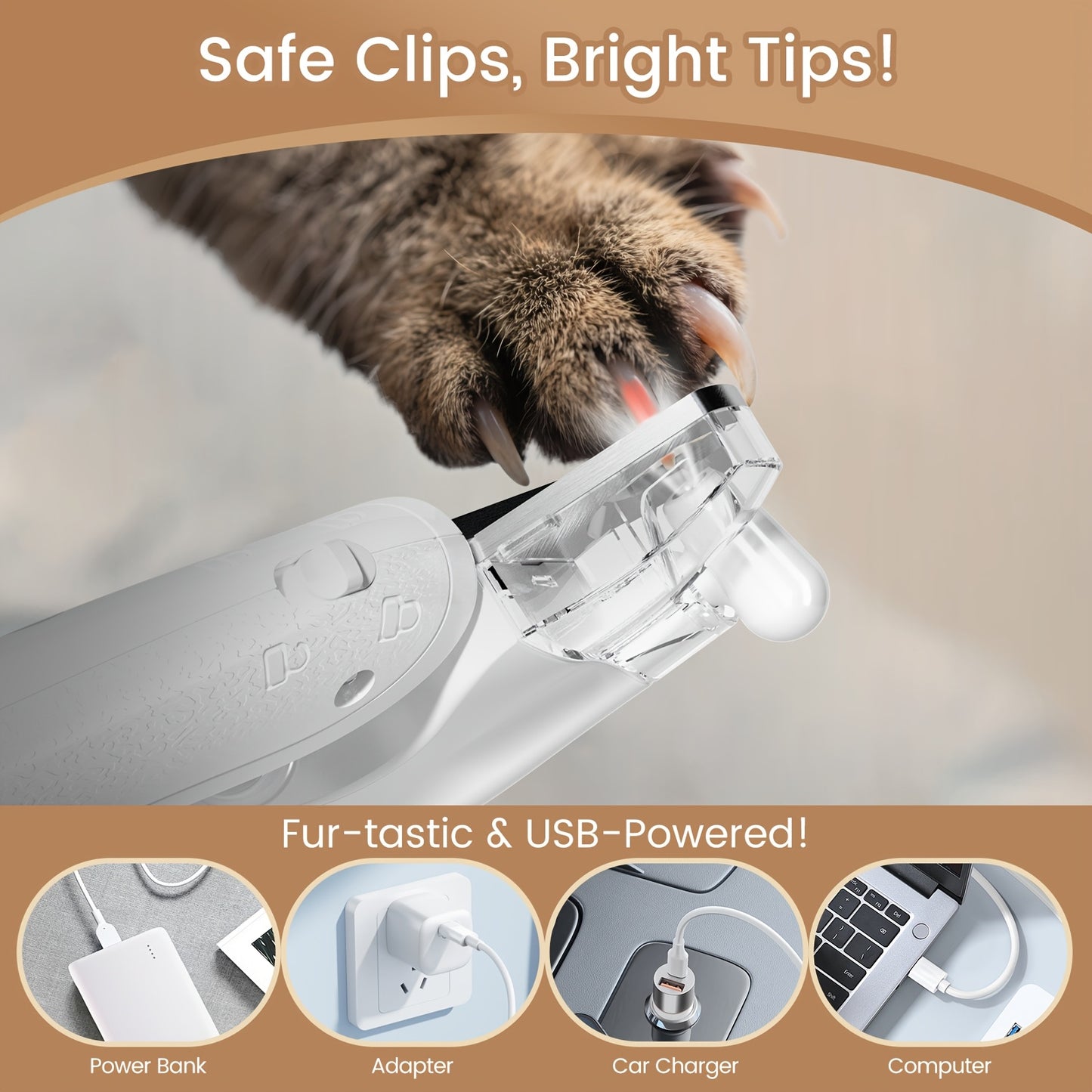 2 In 1 Dog And Cat Paw Nail Trimmer Portable With LED Light