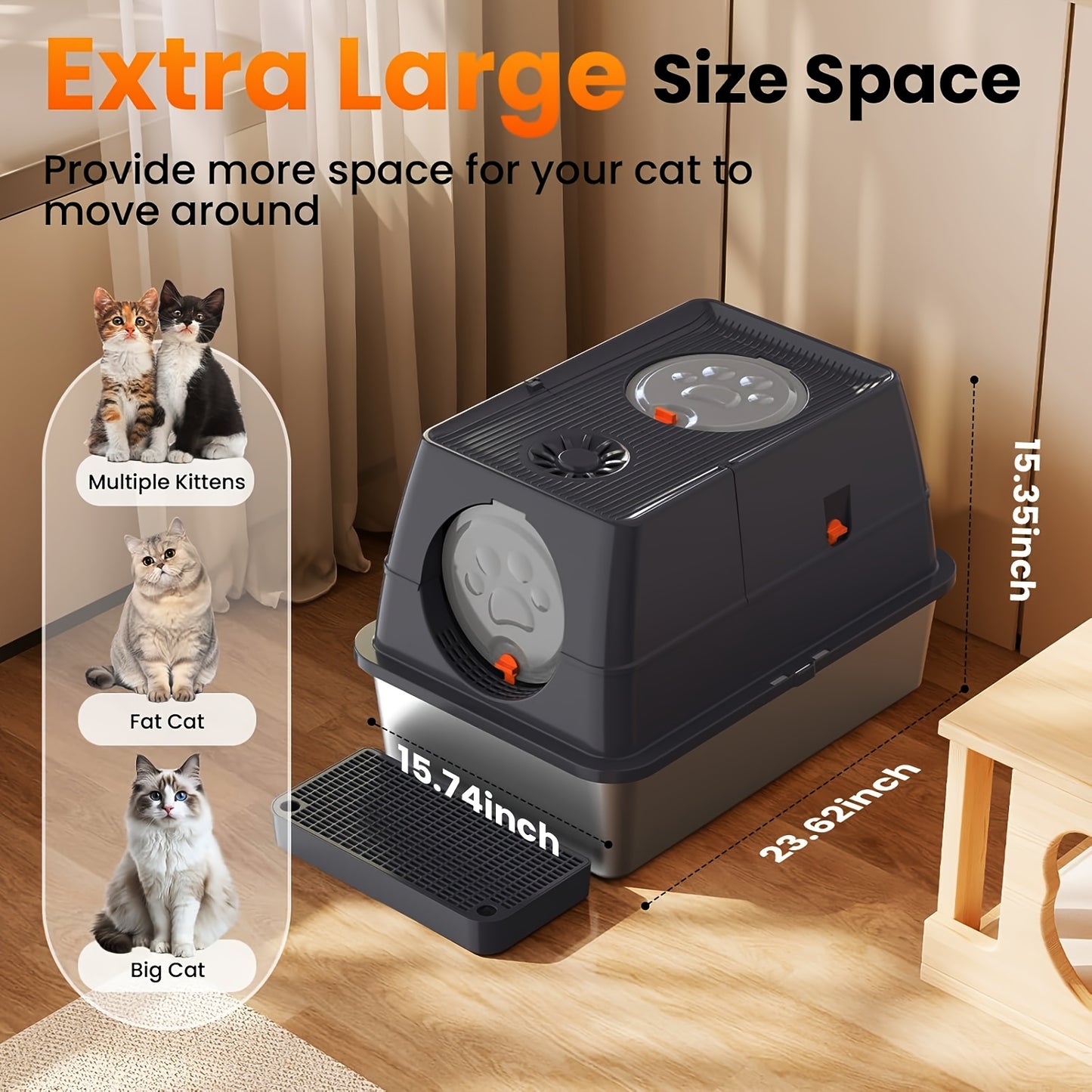 Stainless Steel Cat Litter Box Set with Deodorizing Block