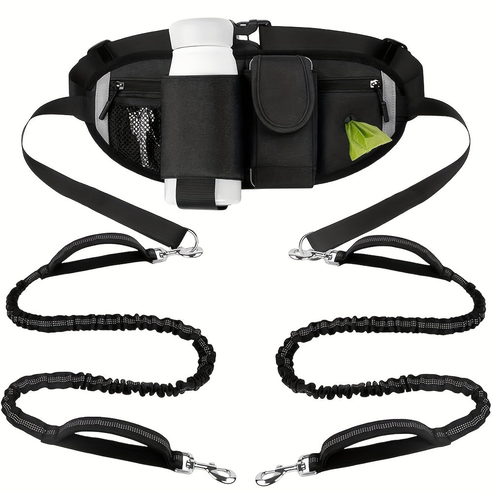 Reflective Dual Dog Leash with Retractable Waist Bag Design