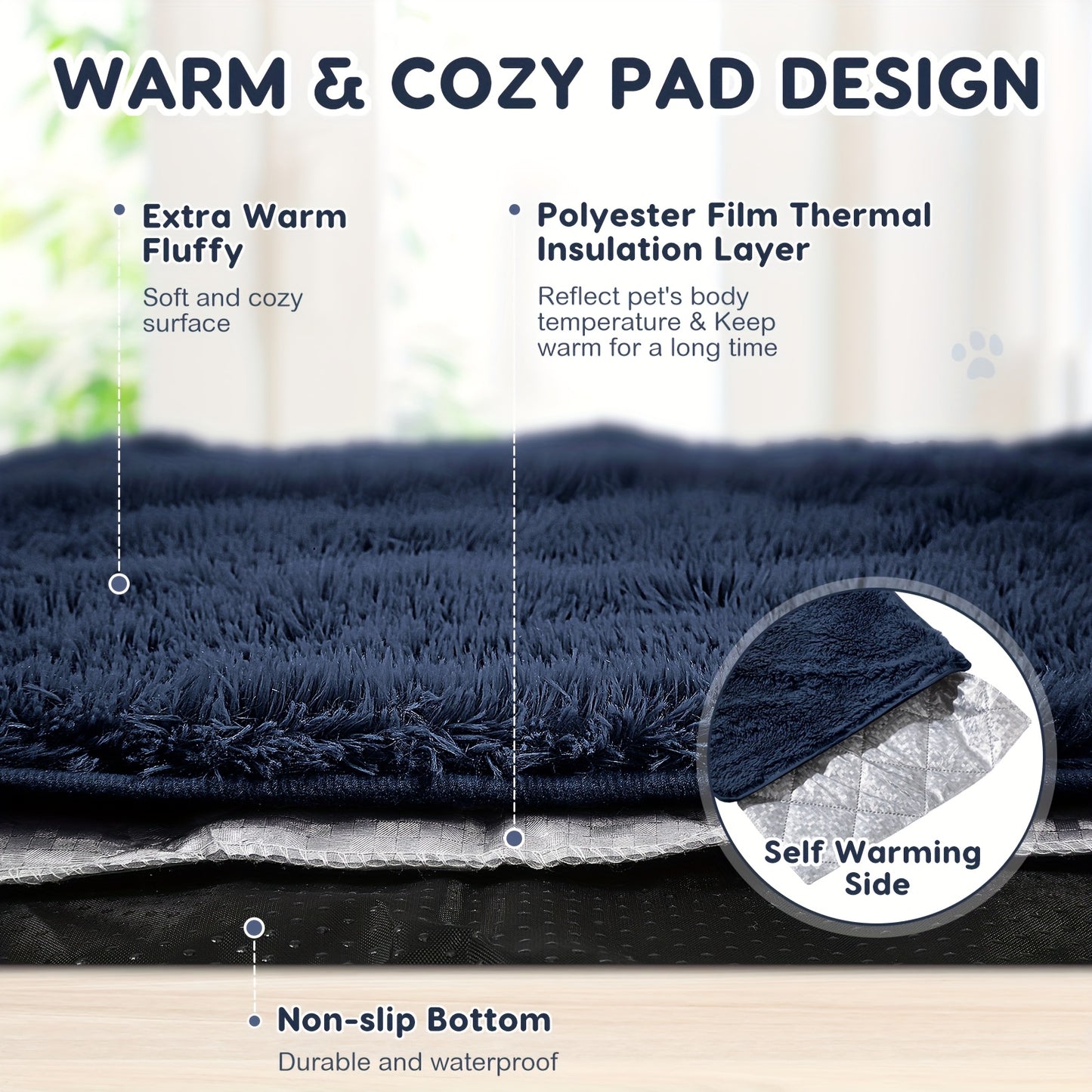 Self Warming Pet Calming Pad With Faux Fur Plush Mat