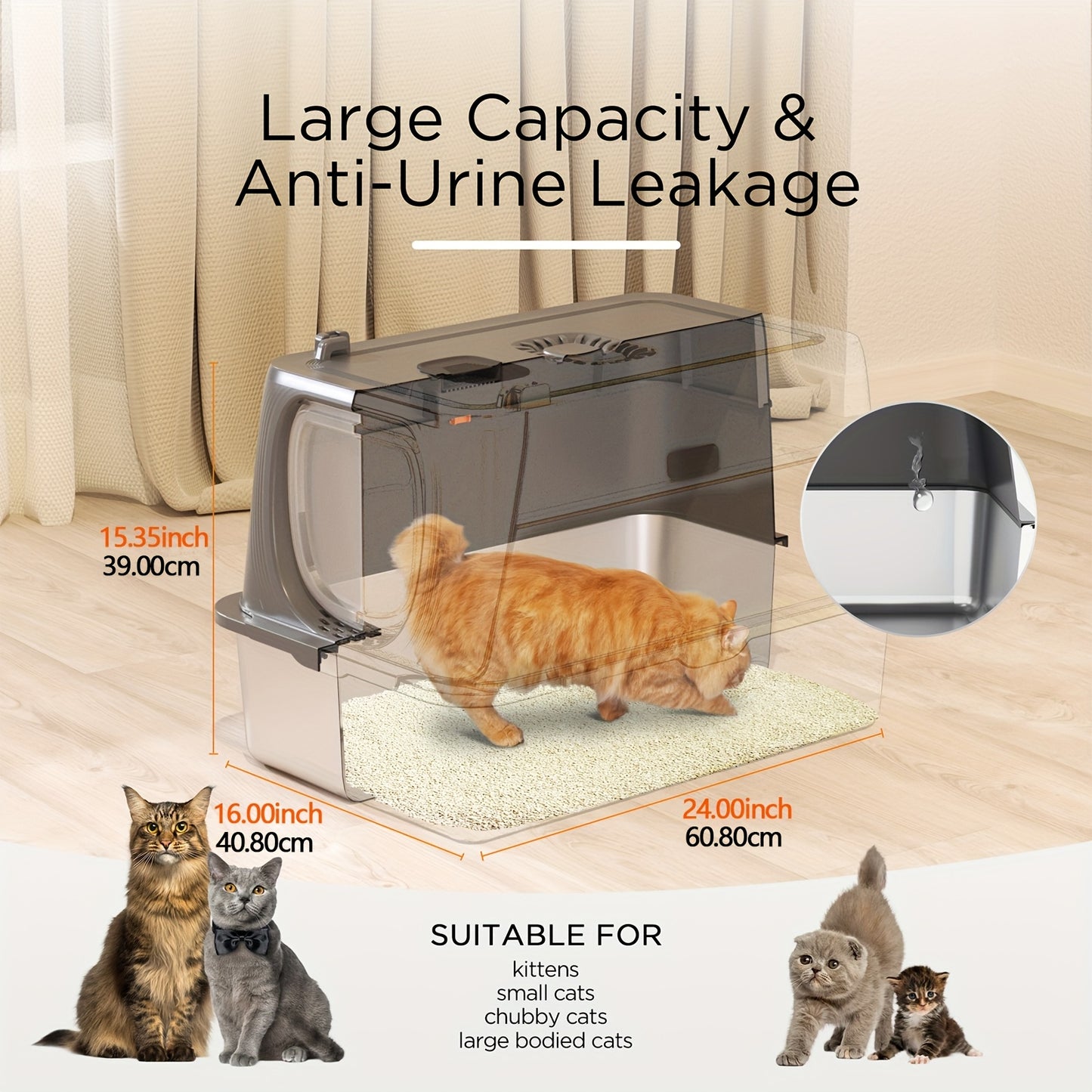 CITYLIFE Extra Large Stainless Steel Enclosed Cat Litter Box