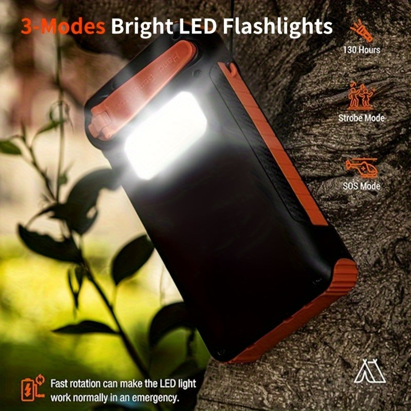 Portable Solar Power Bank with Hand-Crank Generator and Night Light