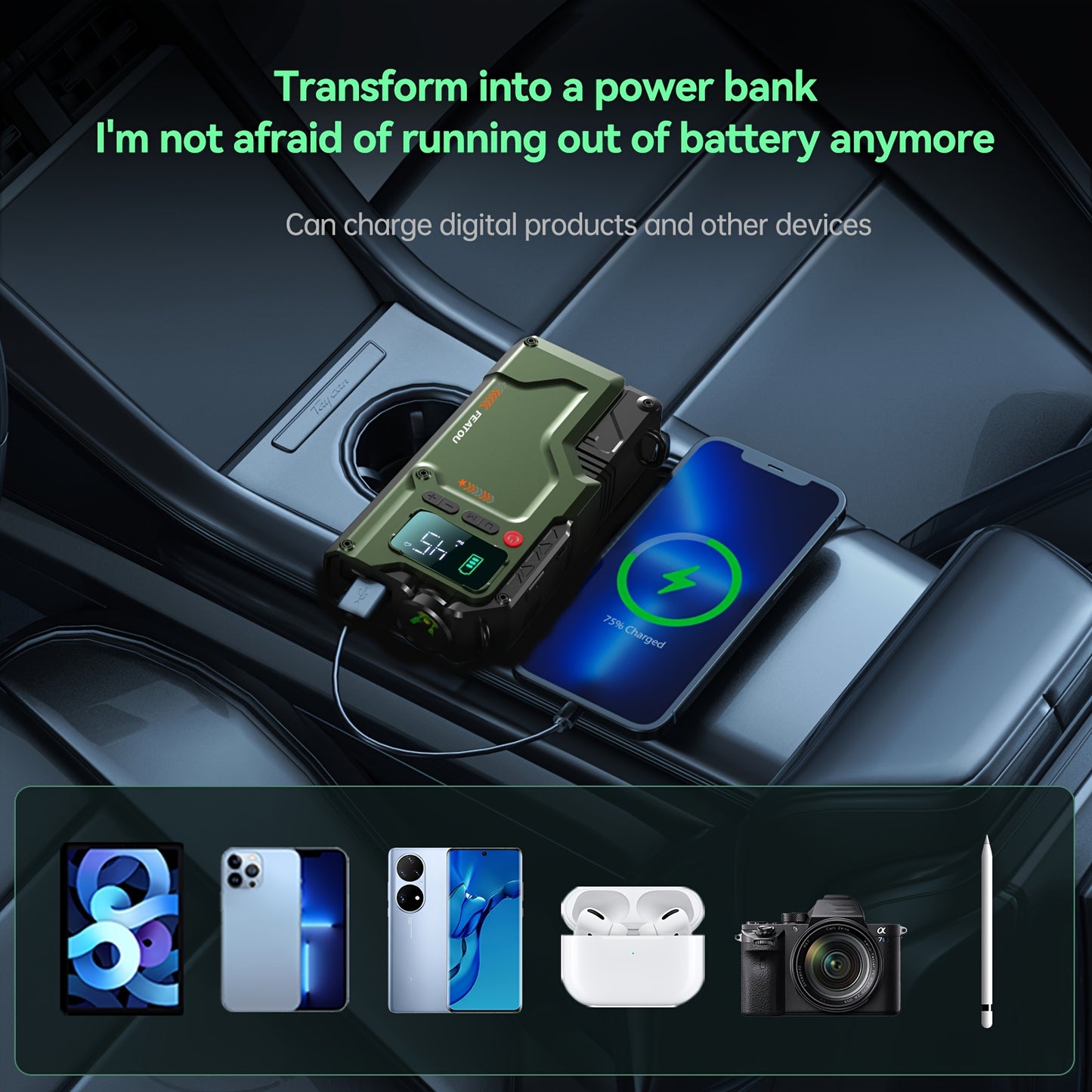 9000A Jump Starter With Air Compressor Car Battery Charger