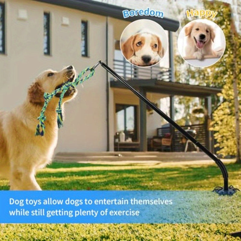 Adjustable Spring Pole Tug Toy With Ground Stake For Dogs