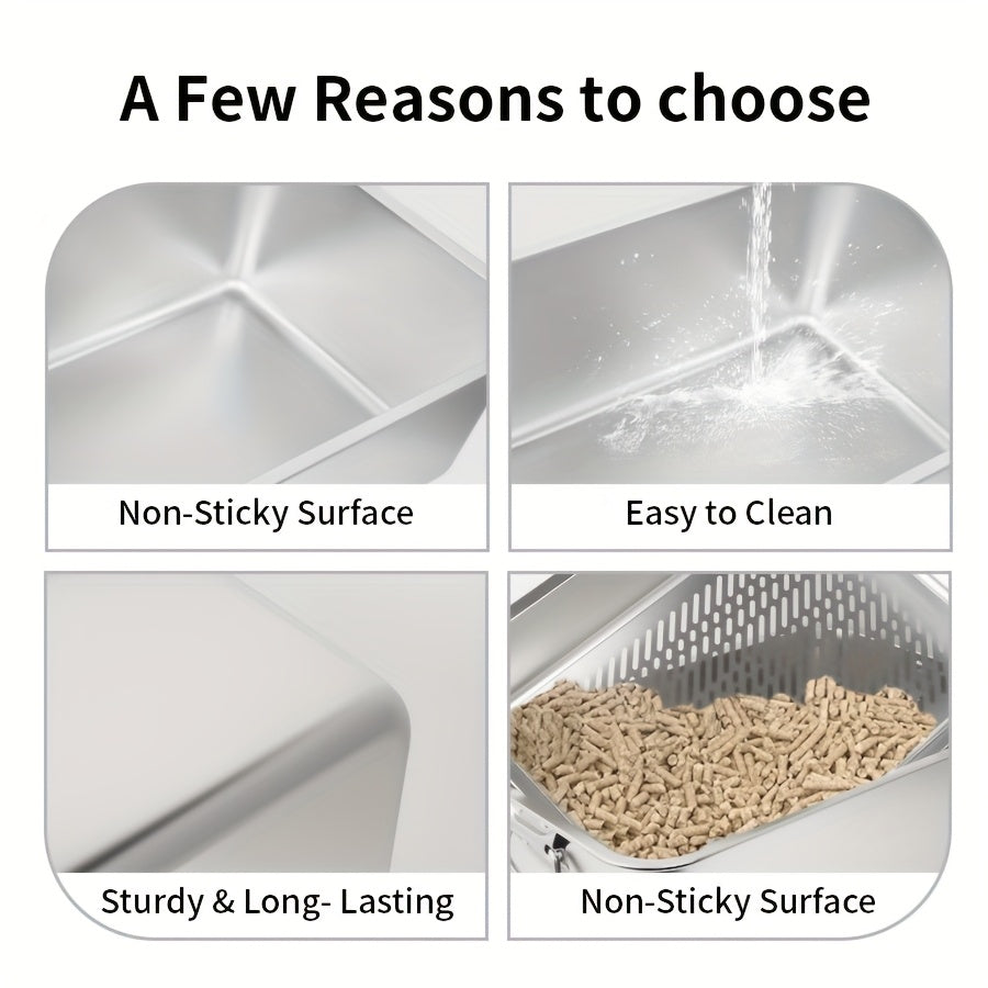 Stainless Steel Sifting Litter Box For Cats Easy Clean