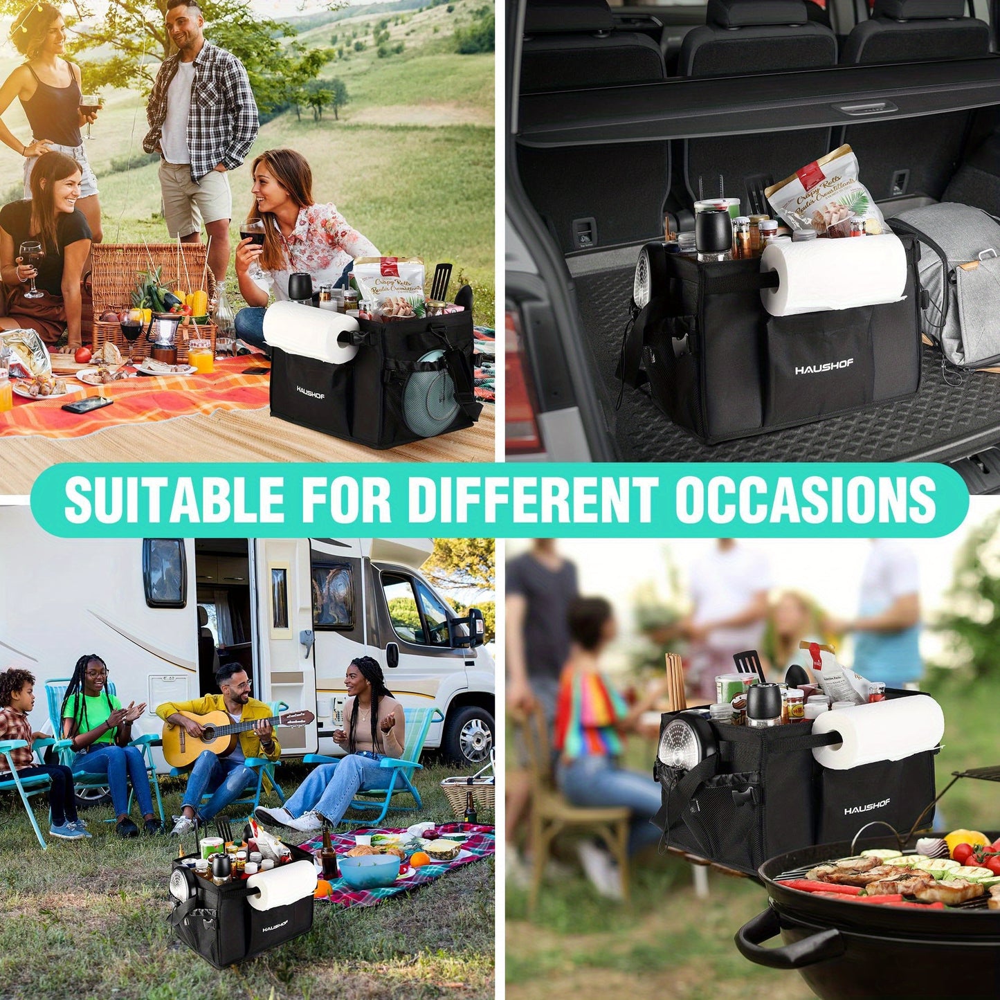 Haushof Foldable Grill Picnic Caddy for Outdoor Cooking