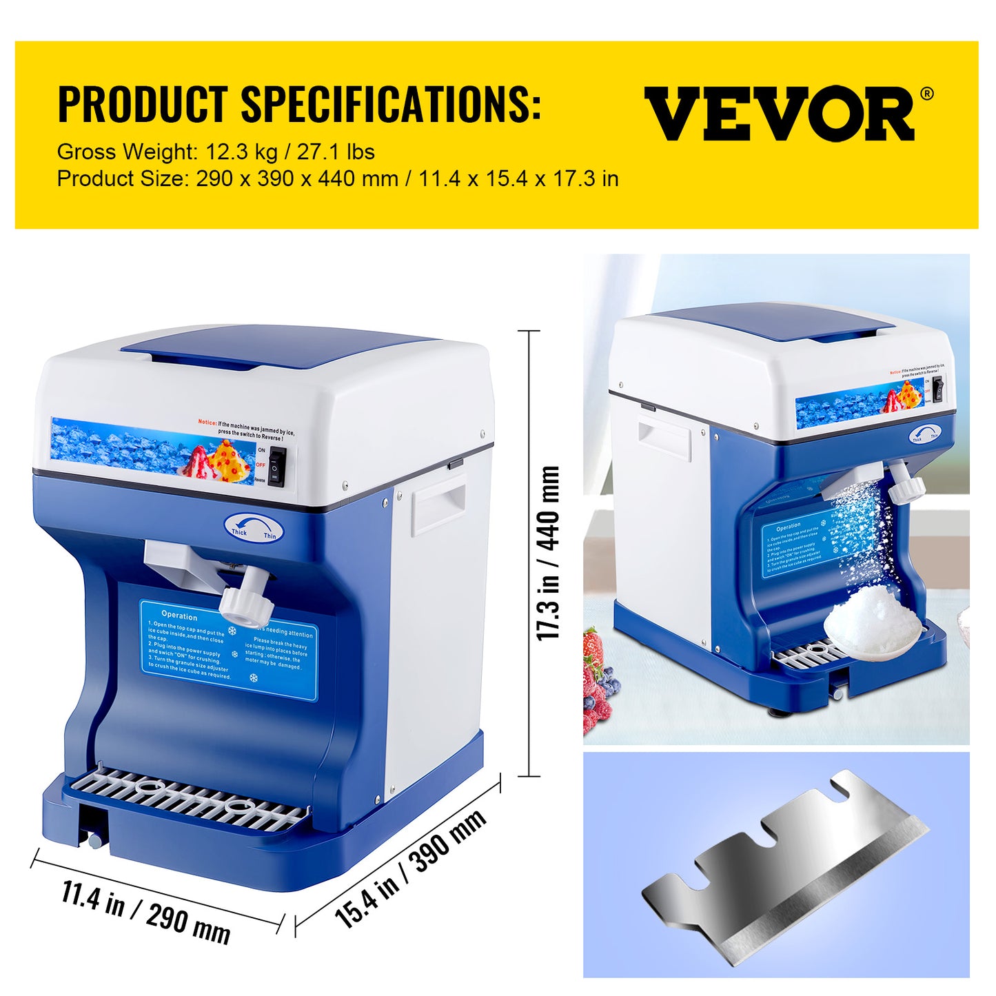110V Electric Ice Shaver Tabletop With Adjustable Texture