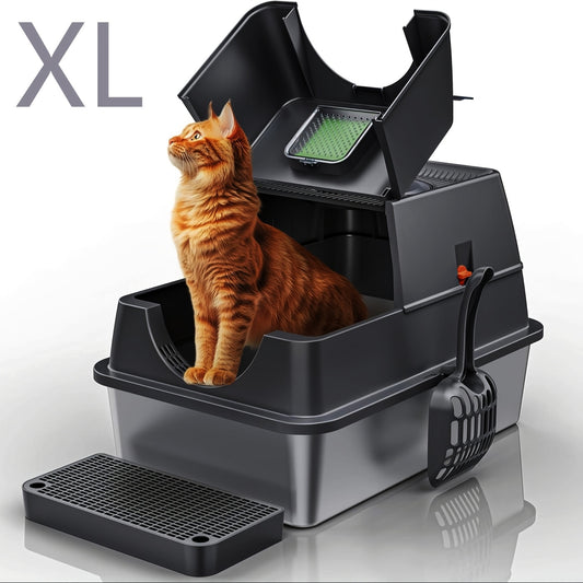 Stainless Steel Cat Litter Box Set with Deodorizing Block