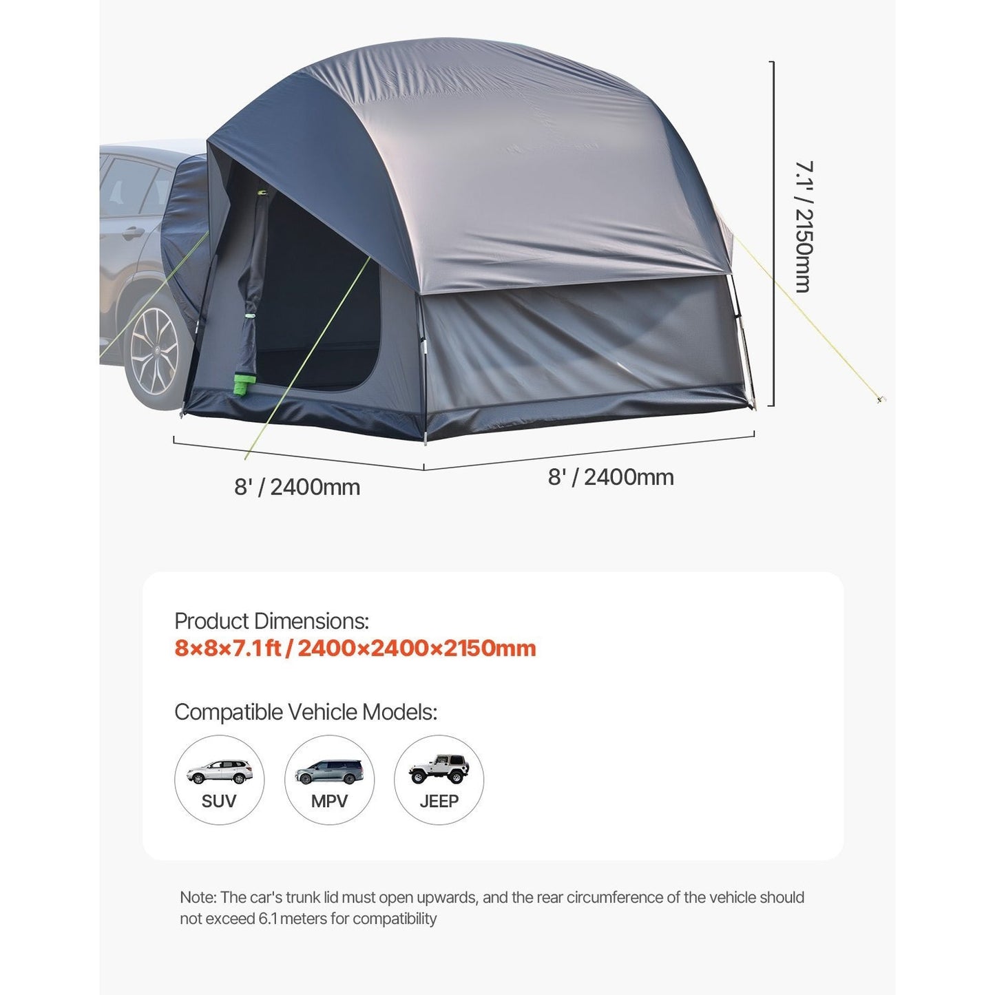 SUV Camping Tent With 2 Doors Waterproof For 5 To 8 Person