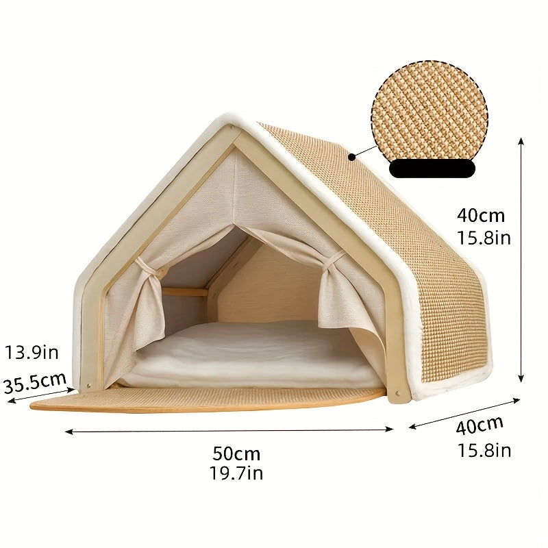 Semi-Enclosed Cat House With Scratching Pad For Cozy Comfort