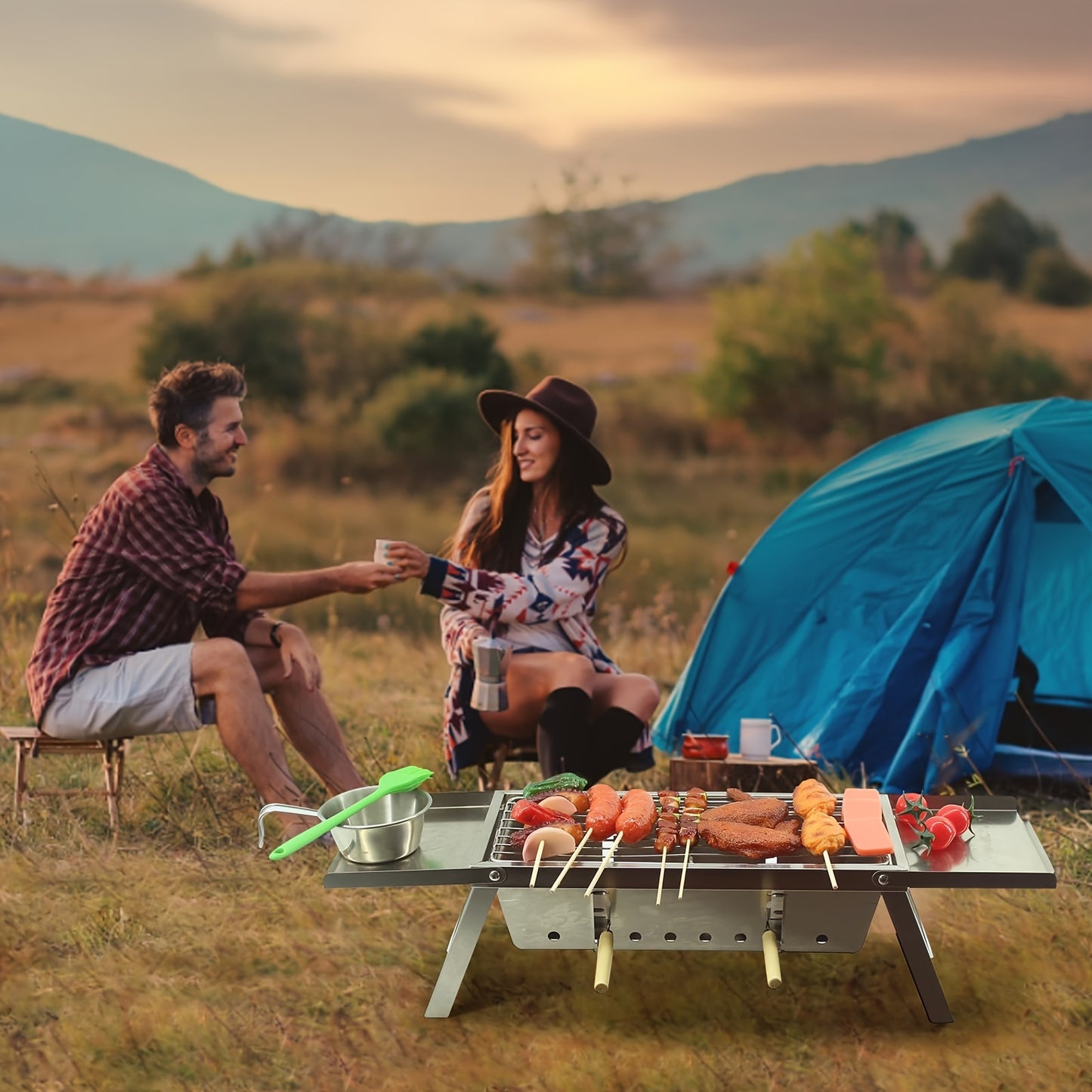 Foldable Stainless Steel Camping Grill Charcoal BBQ