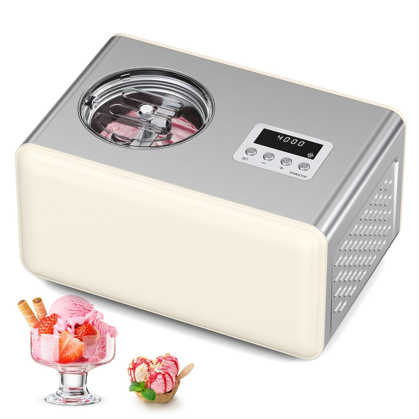 Stainless Steel Ice Cream Maker With Compressor And Timer